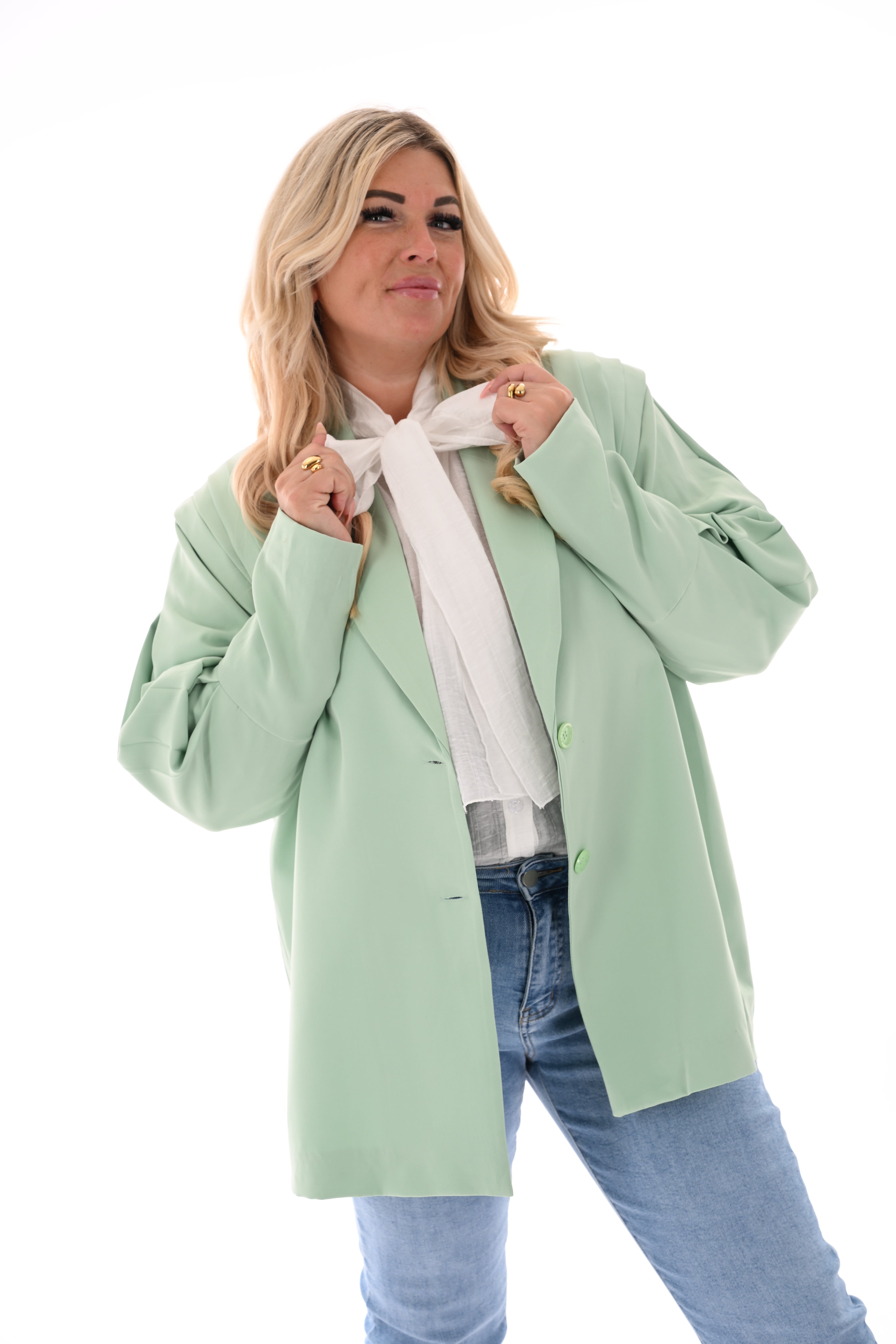 Blazer plooien uni lindegroen