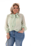 Blouse pofmouwen met strik lichtgroen