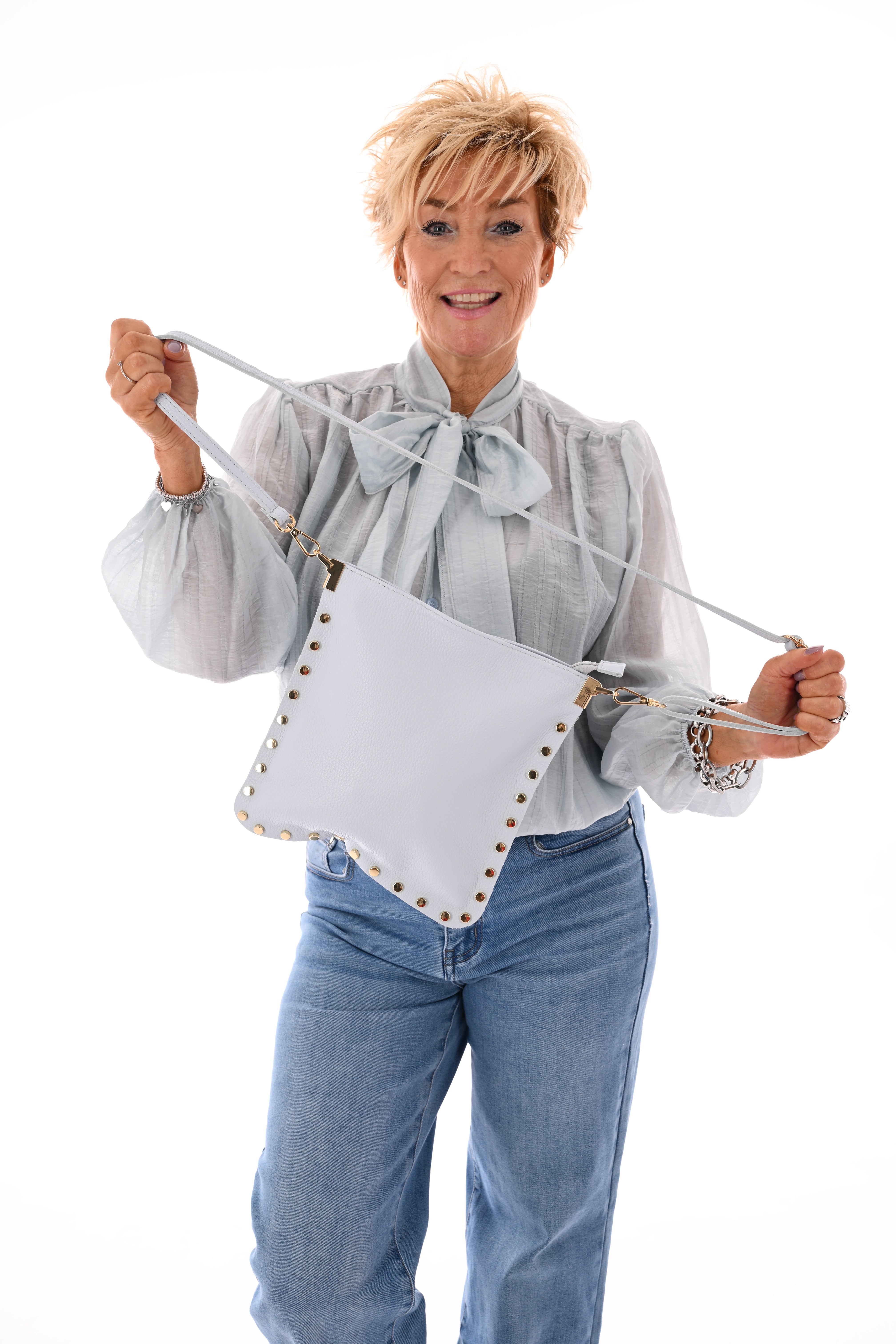 Vierkante tas studs lichtblauw