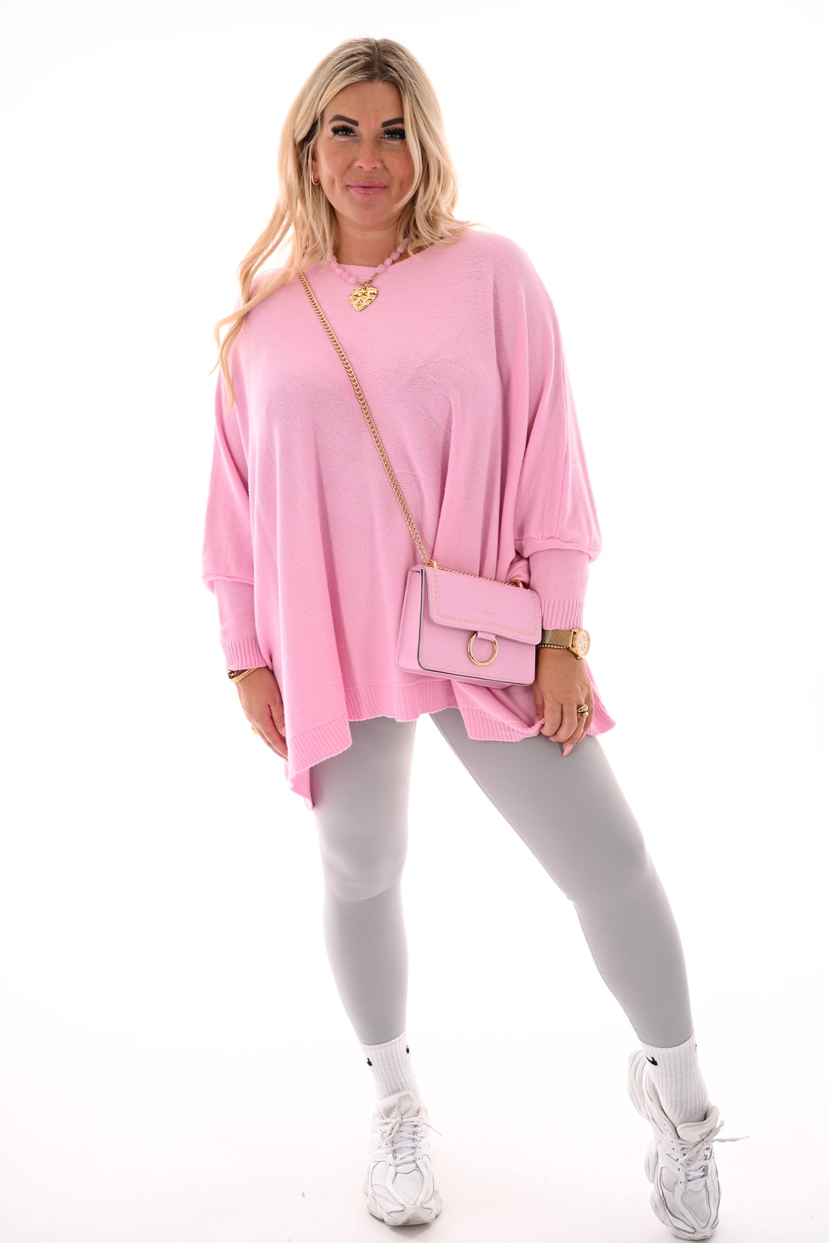 Lange trui vleermuis uni lichtroze