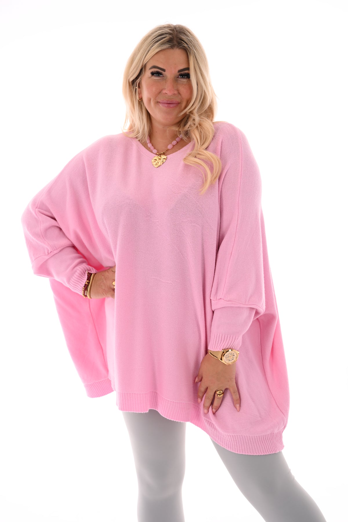 Lange trui vleermuis uni lichtroze