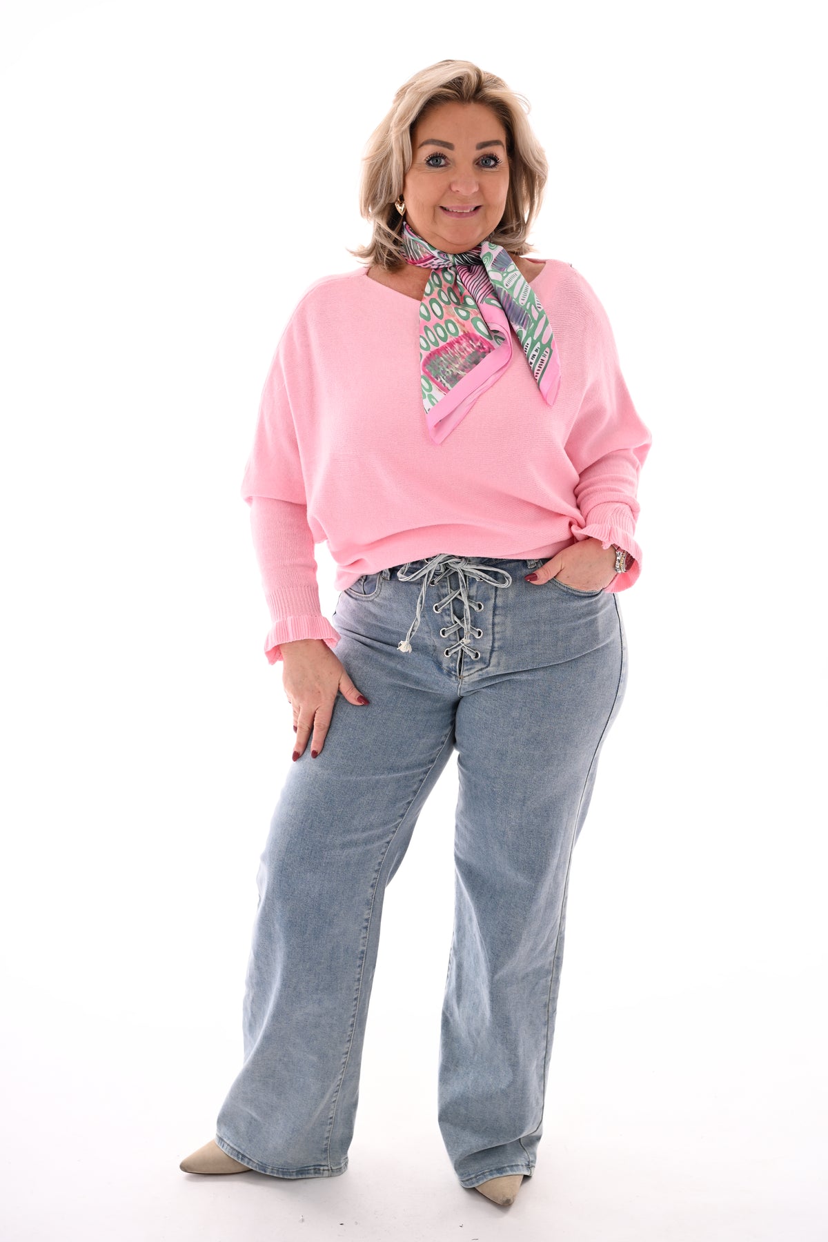 Vleermuis trui roezelmouwen lichtroze