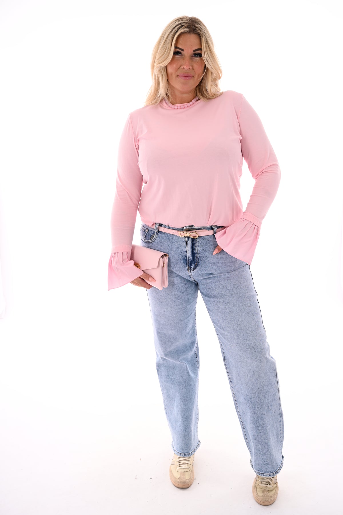 Top lange trompetmouwen lichtroze