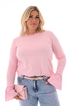 Top lange trompetmouwen lichtroze