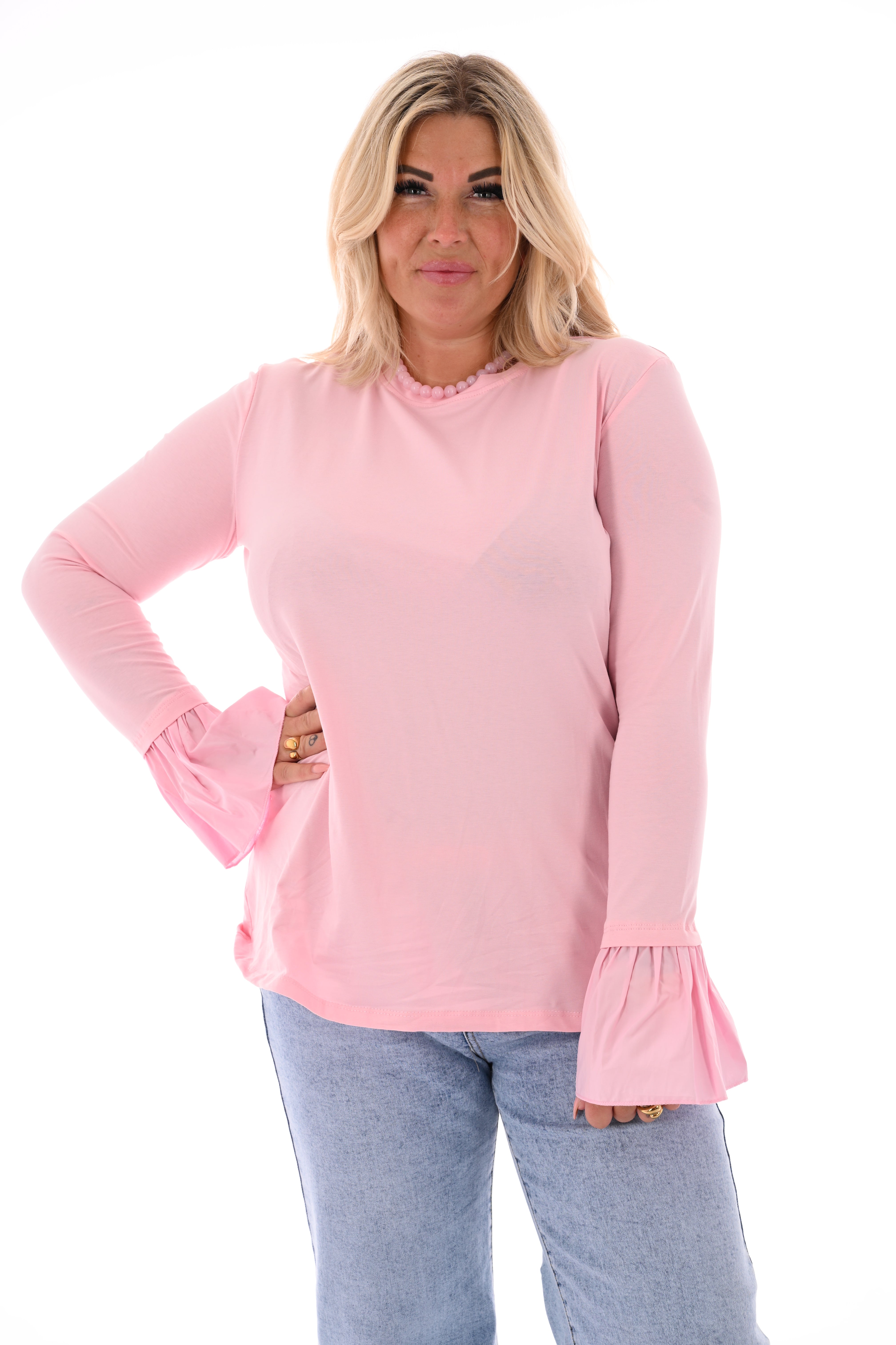 Top lange trompetmouwen lichtroze