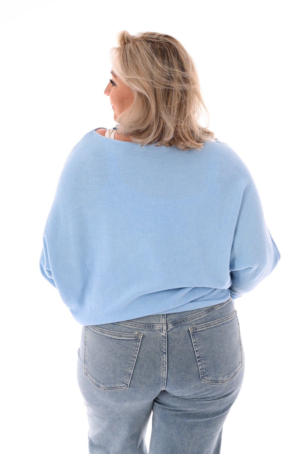 Vleermuis trui roezelmouwen lichtblauw