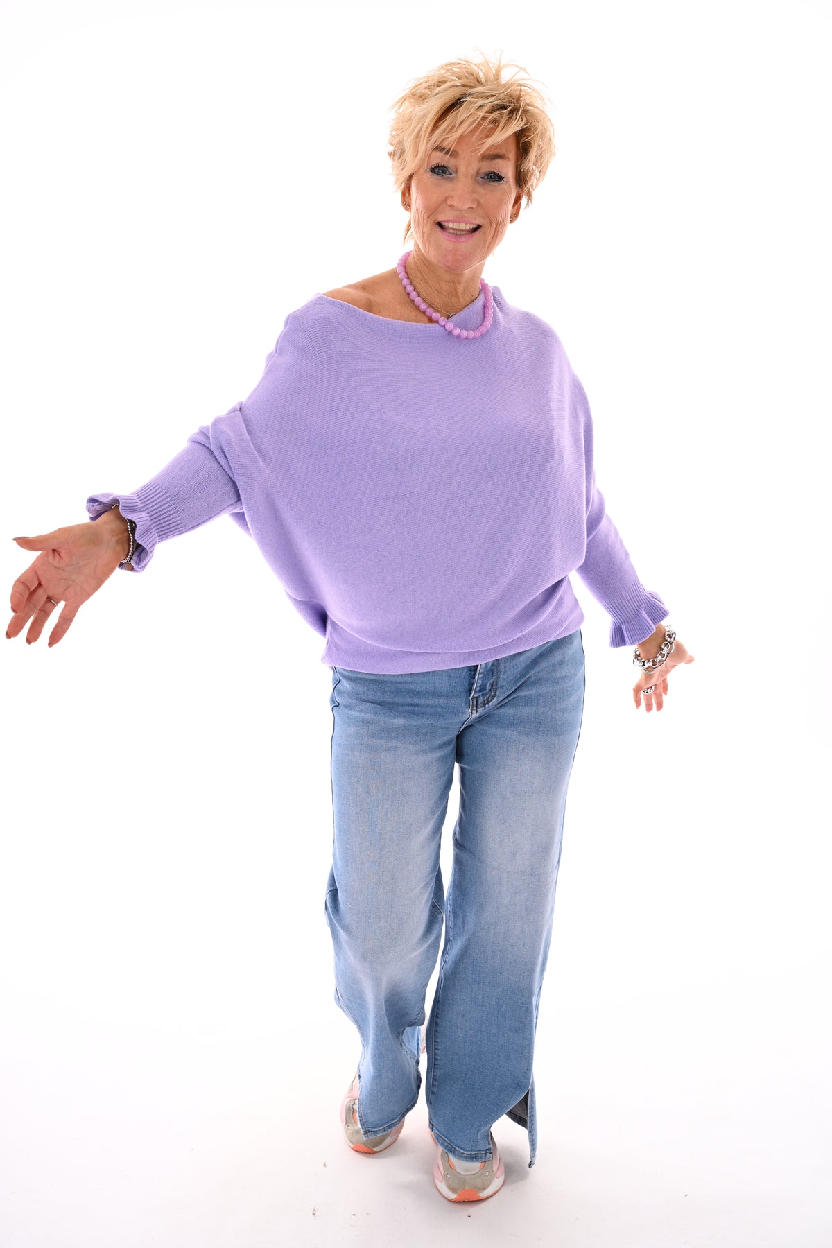 Vleermuis trui roezelmouwen lila