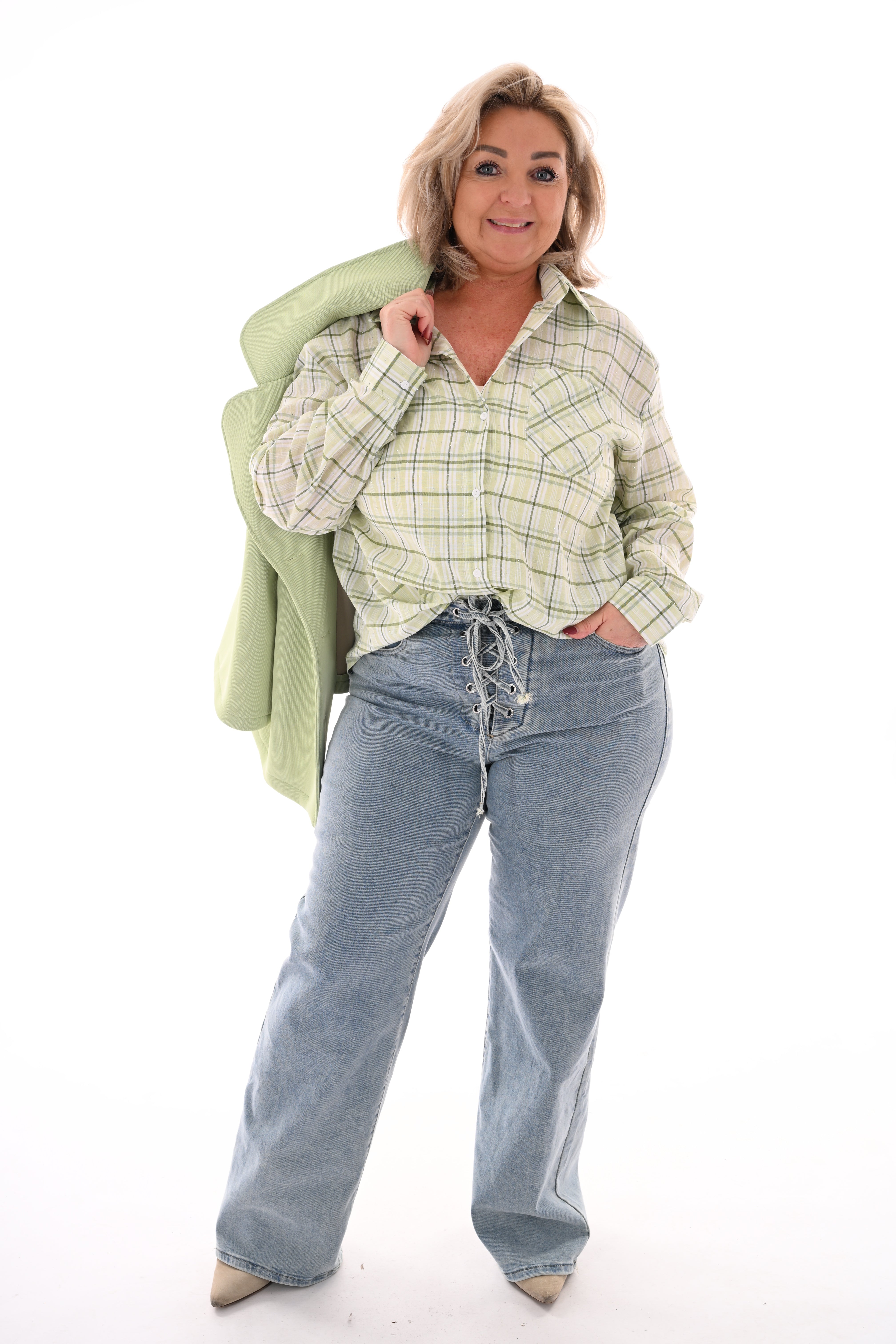 Blouse strepen strass lichtgroen