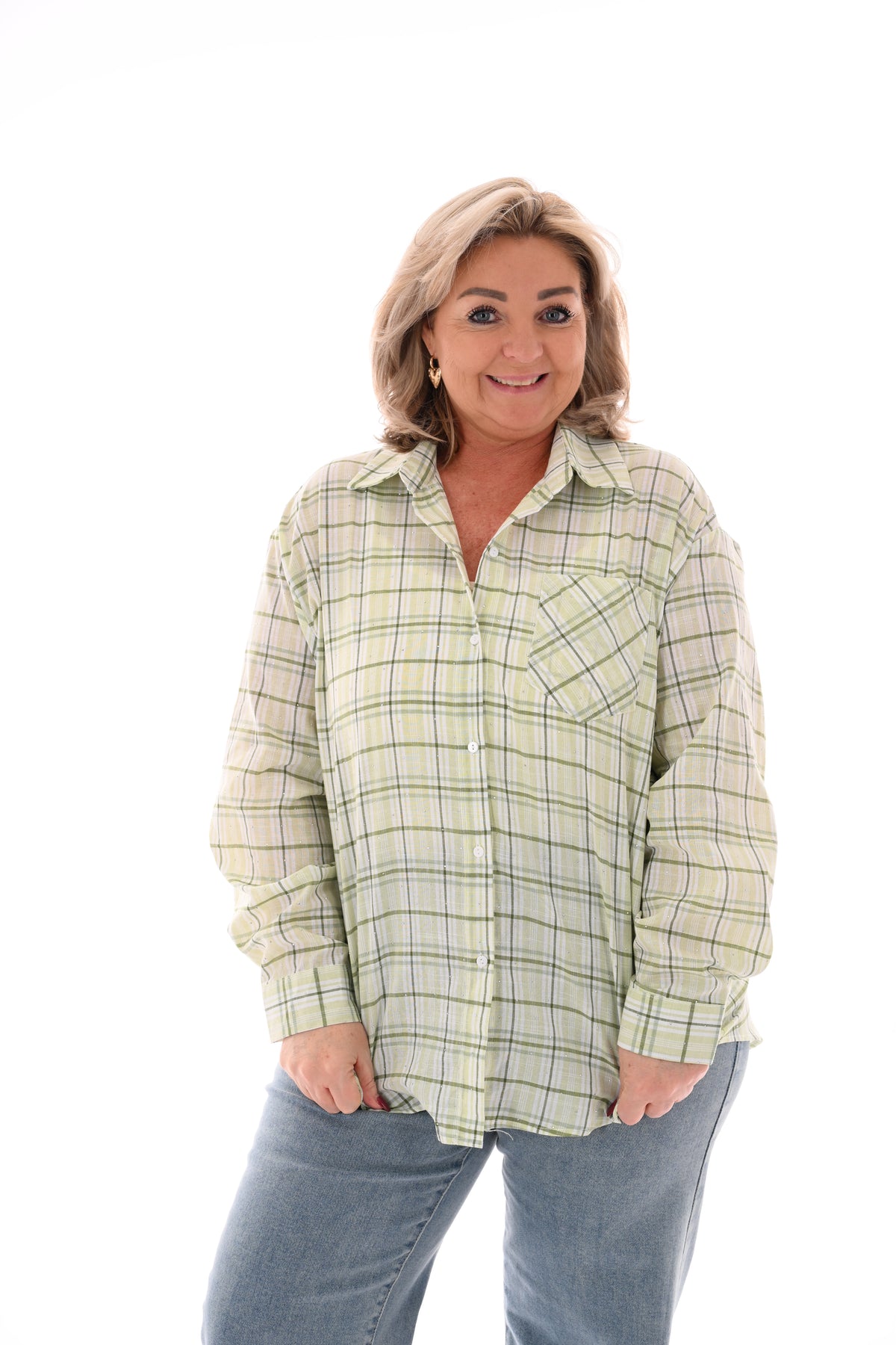 Blouse strepen strass lichtgroen