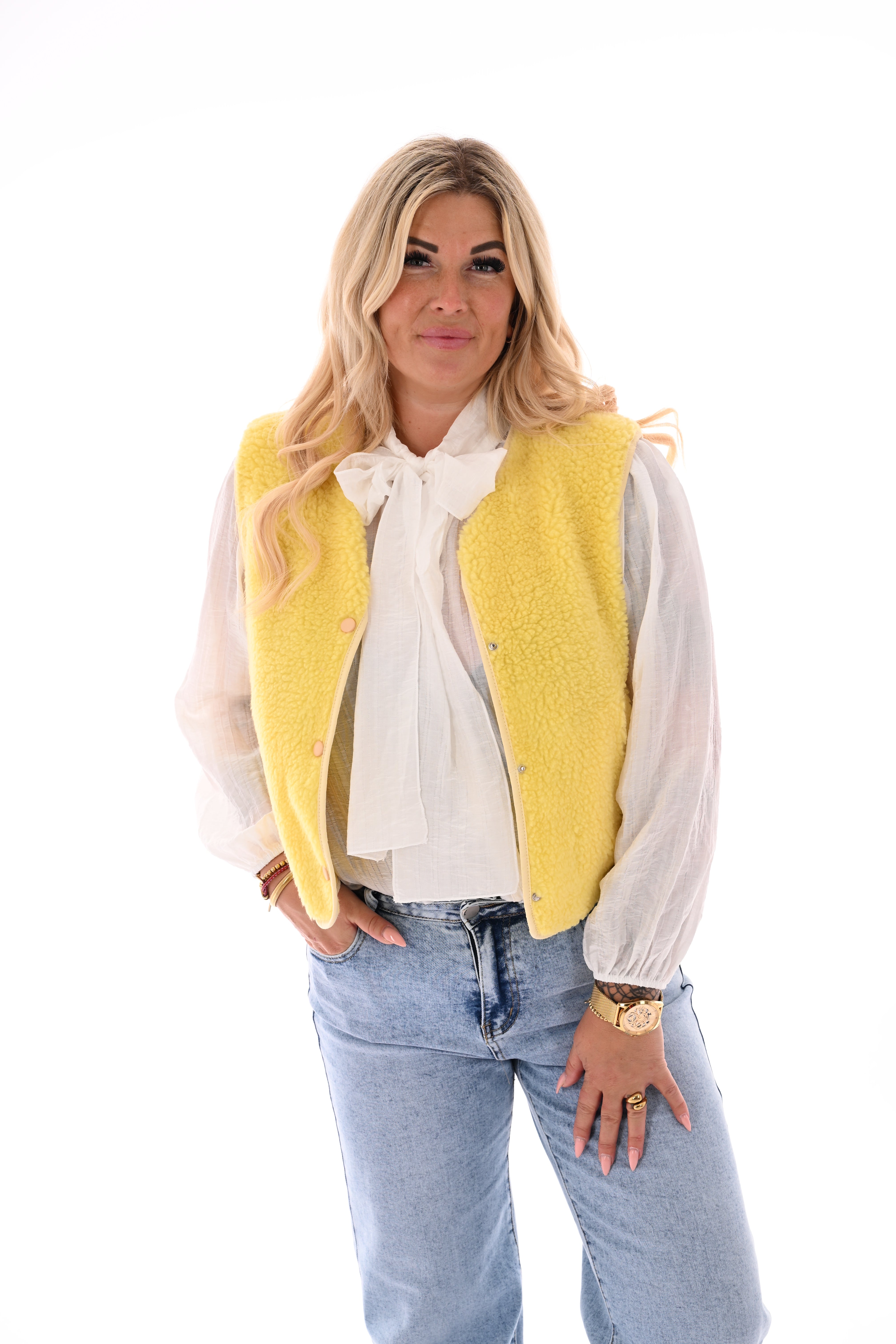 Teddy gilet geel