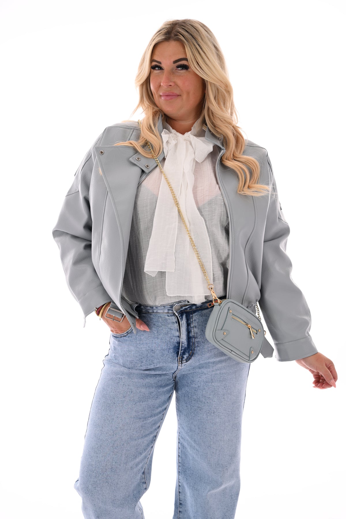 Leatherlook bomber lichtblauw