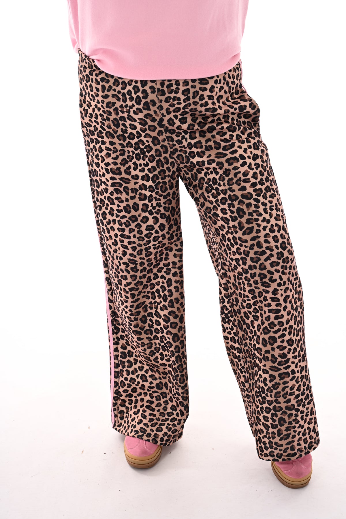 Wijde broek panterprint camel/lichtroze