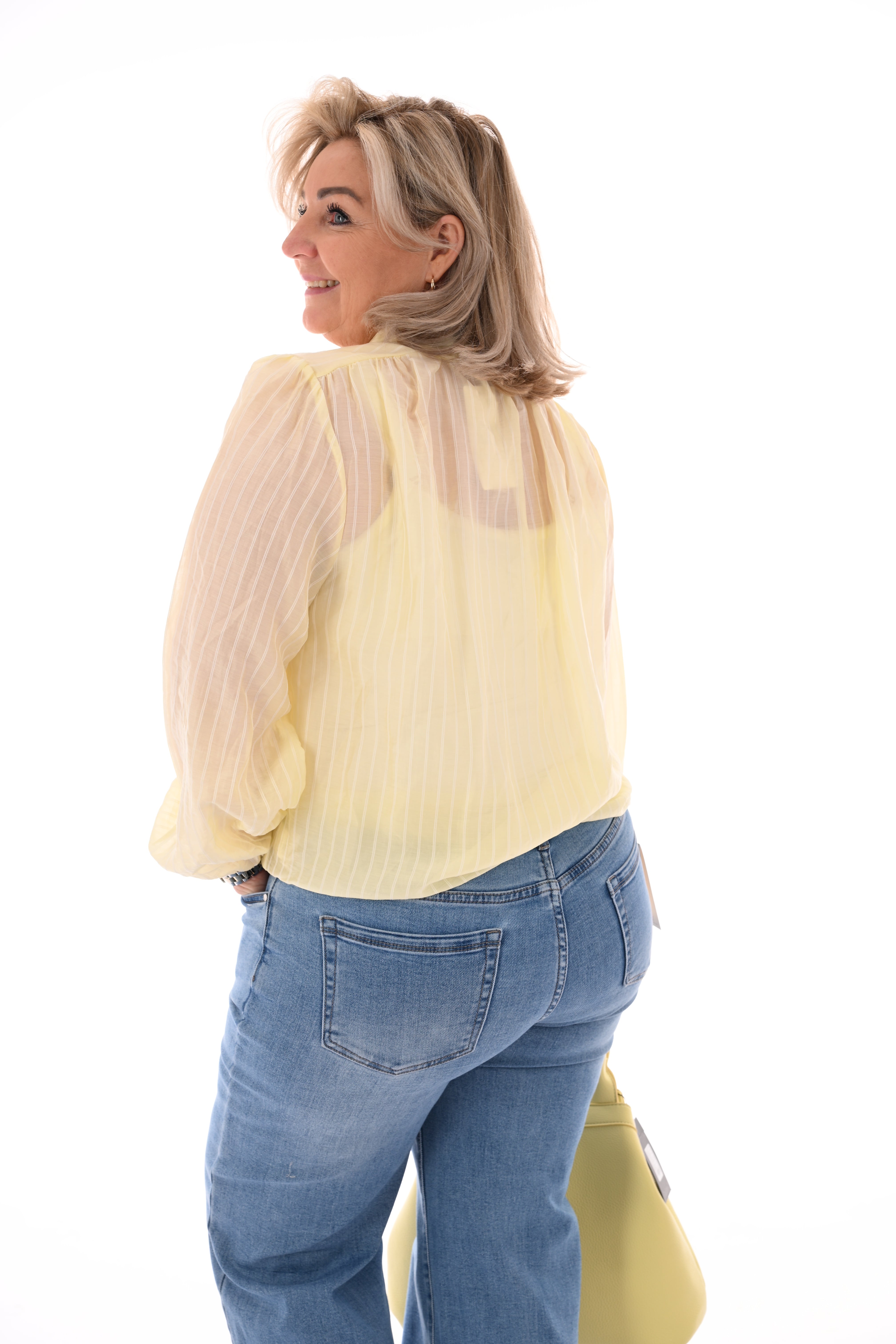 Blouse streepjes met strik lichtgeel