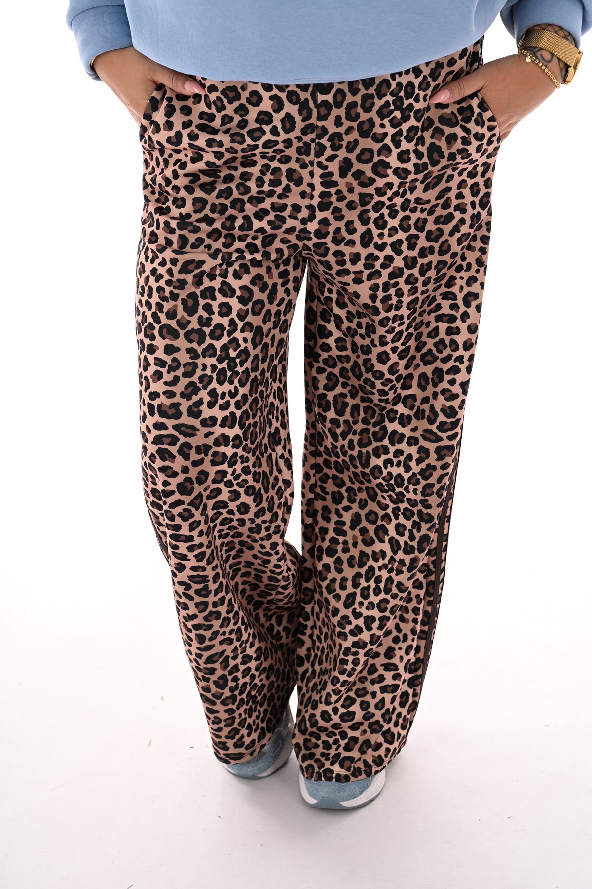 Wijde broek panterprint camel/bruin