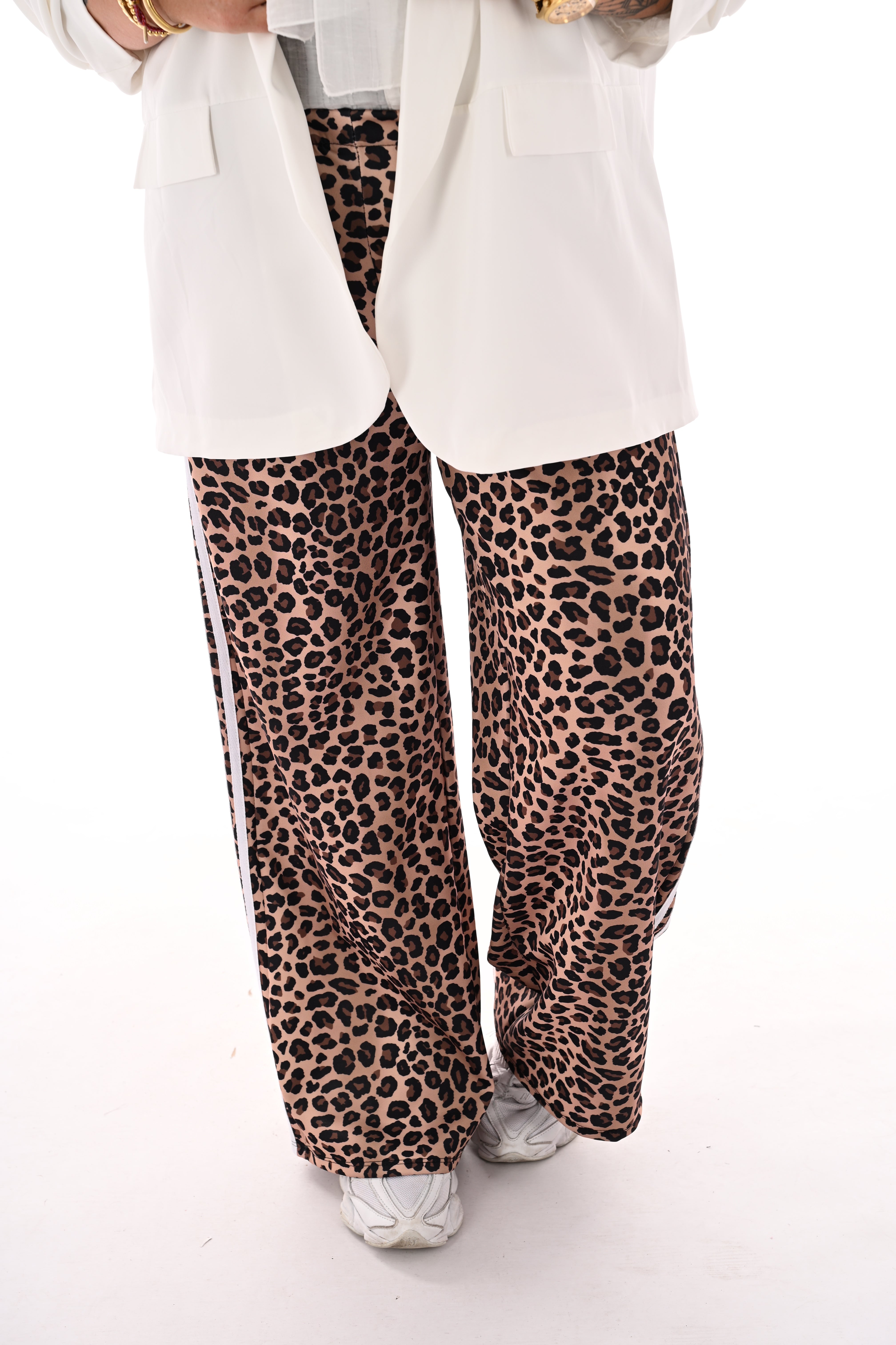 Wijde broek panterprint camel/wit