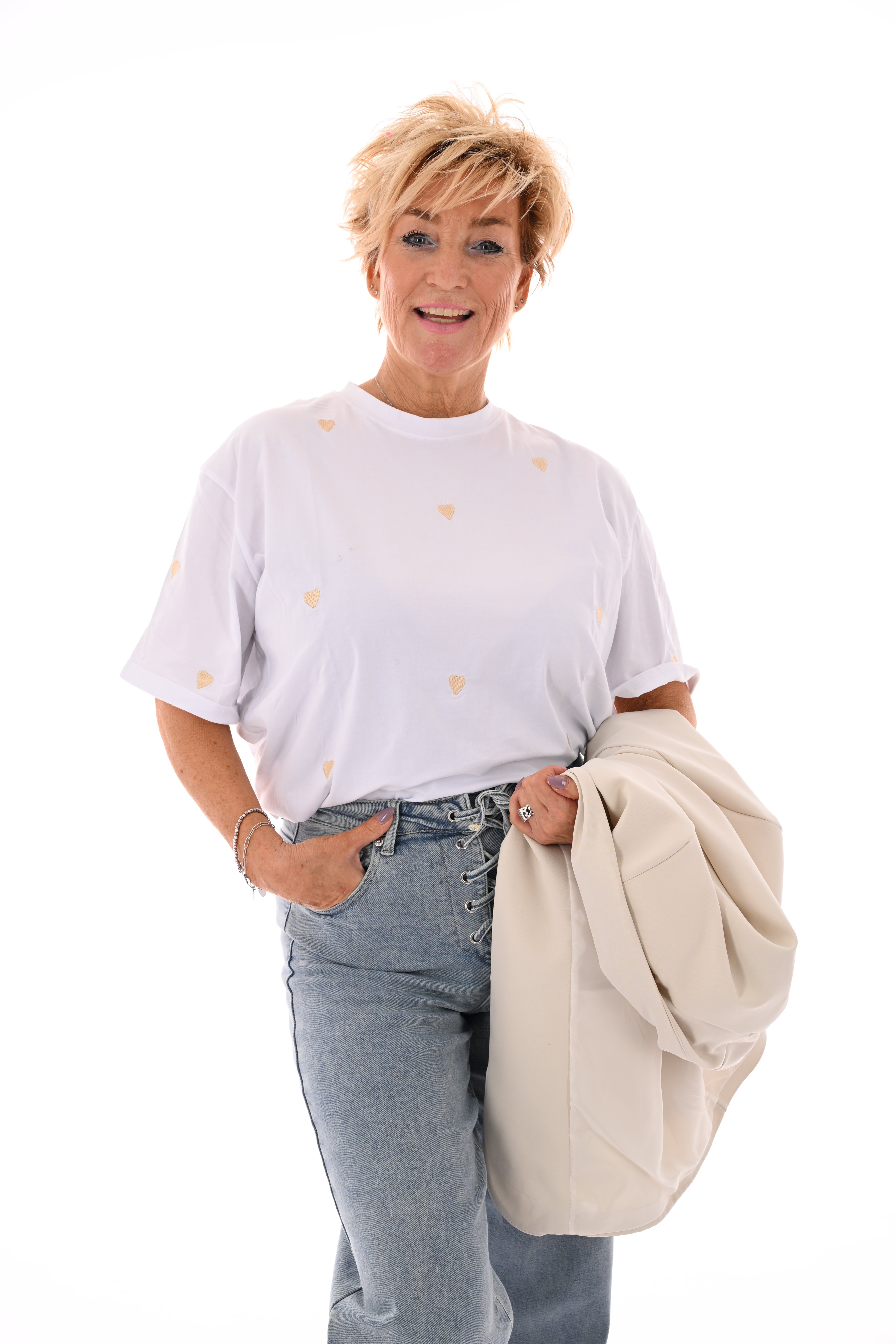 T-shirt hartjes roomwit