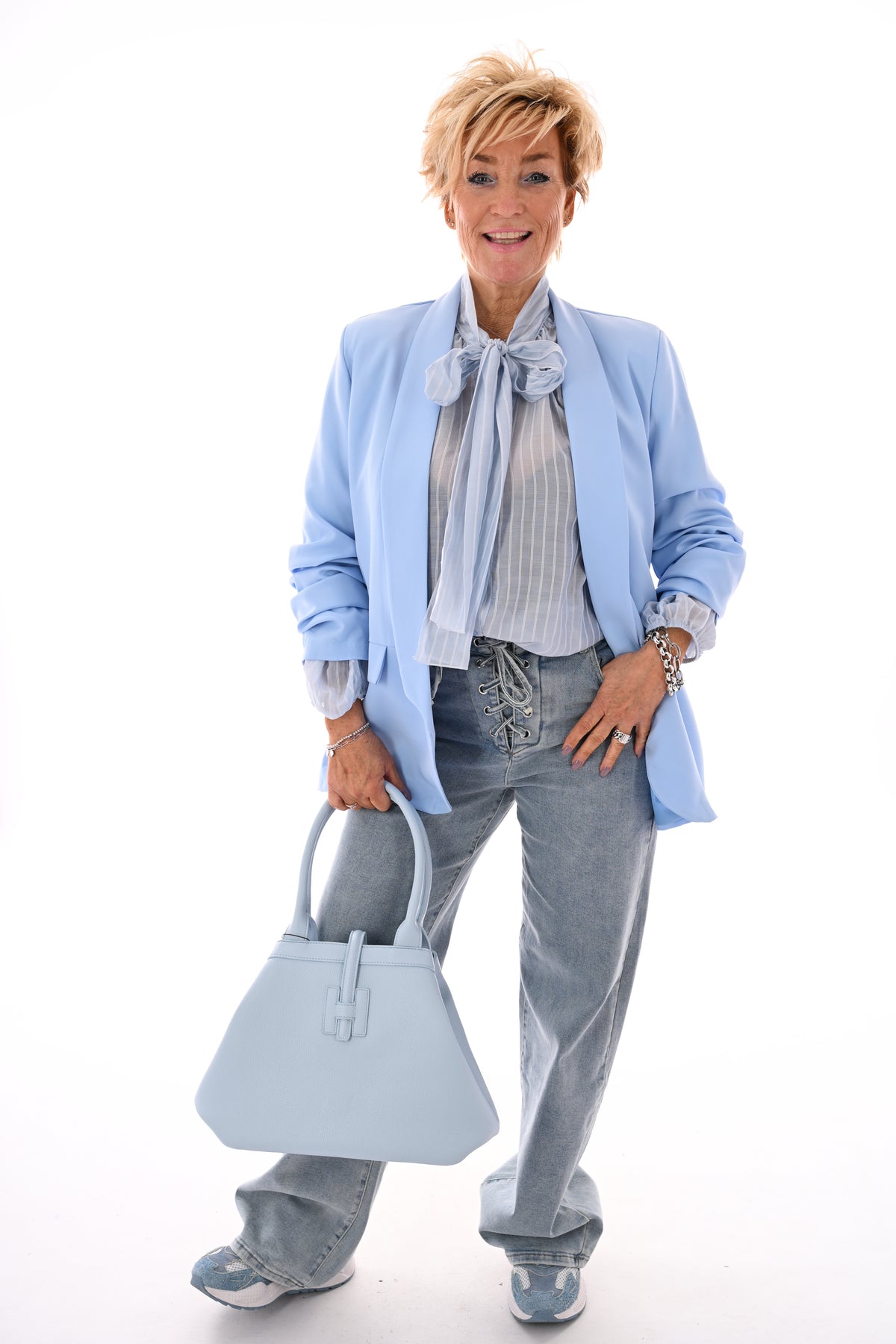 Blazer ophaalmouwen uni lichtblauw