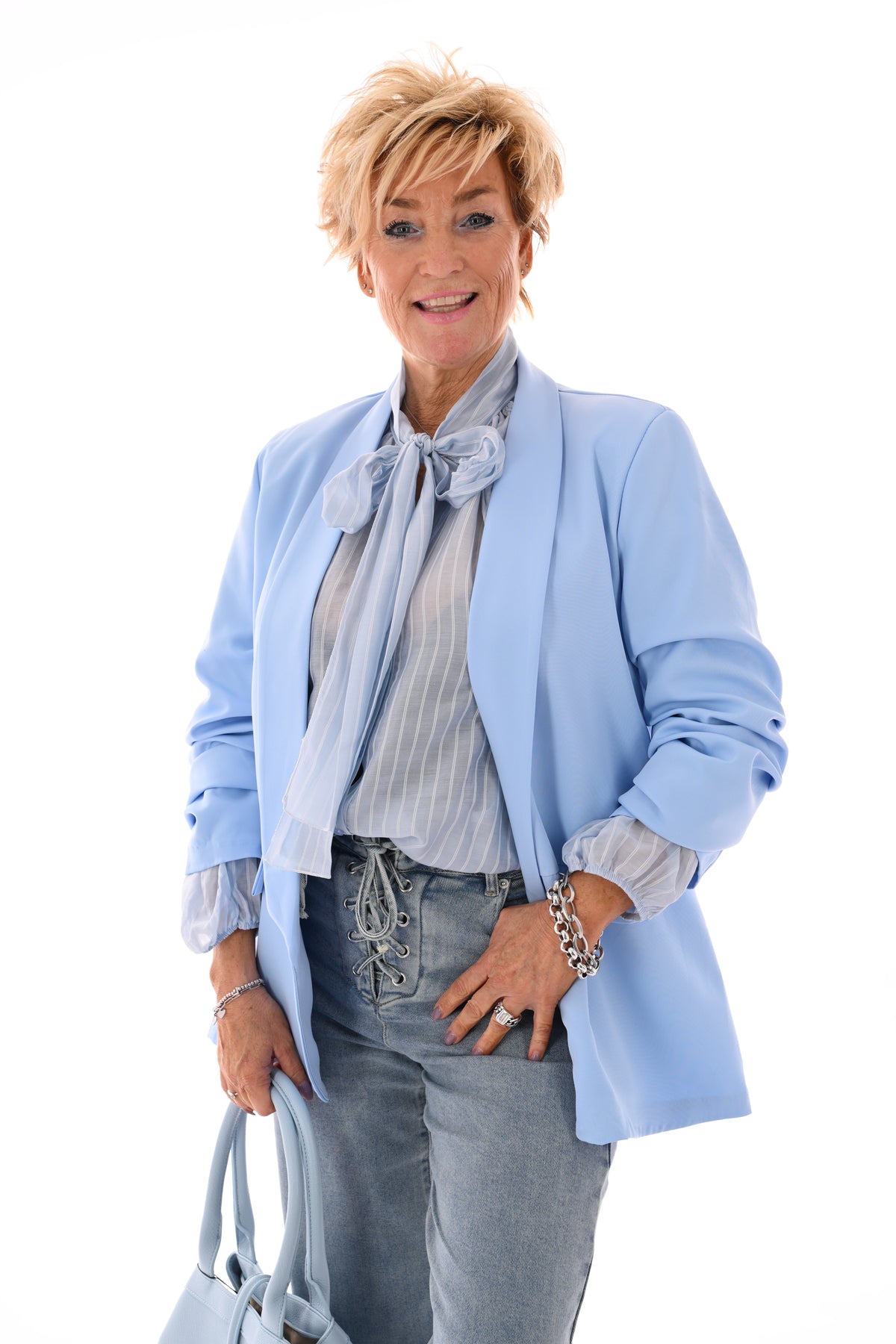 Blazer ophaalmouwen uni lichtblauw