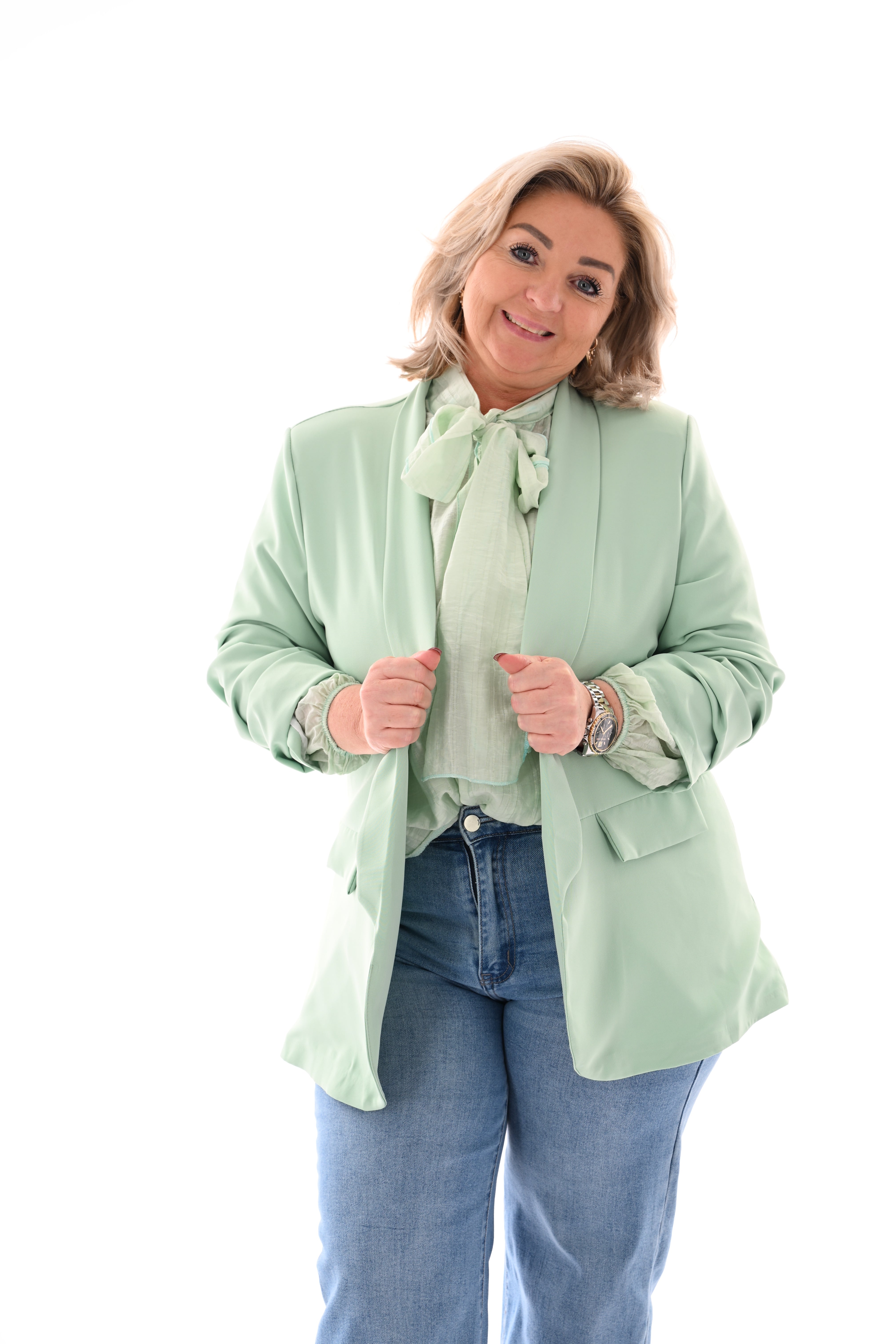 Blazer ophaalmouwen uni mintgroen