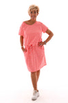 Sweaterdress gestreept met strik en zakken felroze/roze