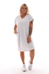 Sweaterdress v-hals korte mouwen zakken lichtgrijs