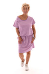 Sweaterdress gestreept met strik en zakken roze/lila