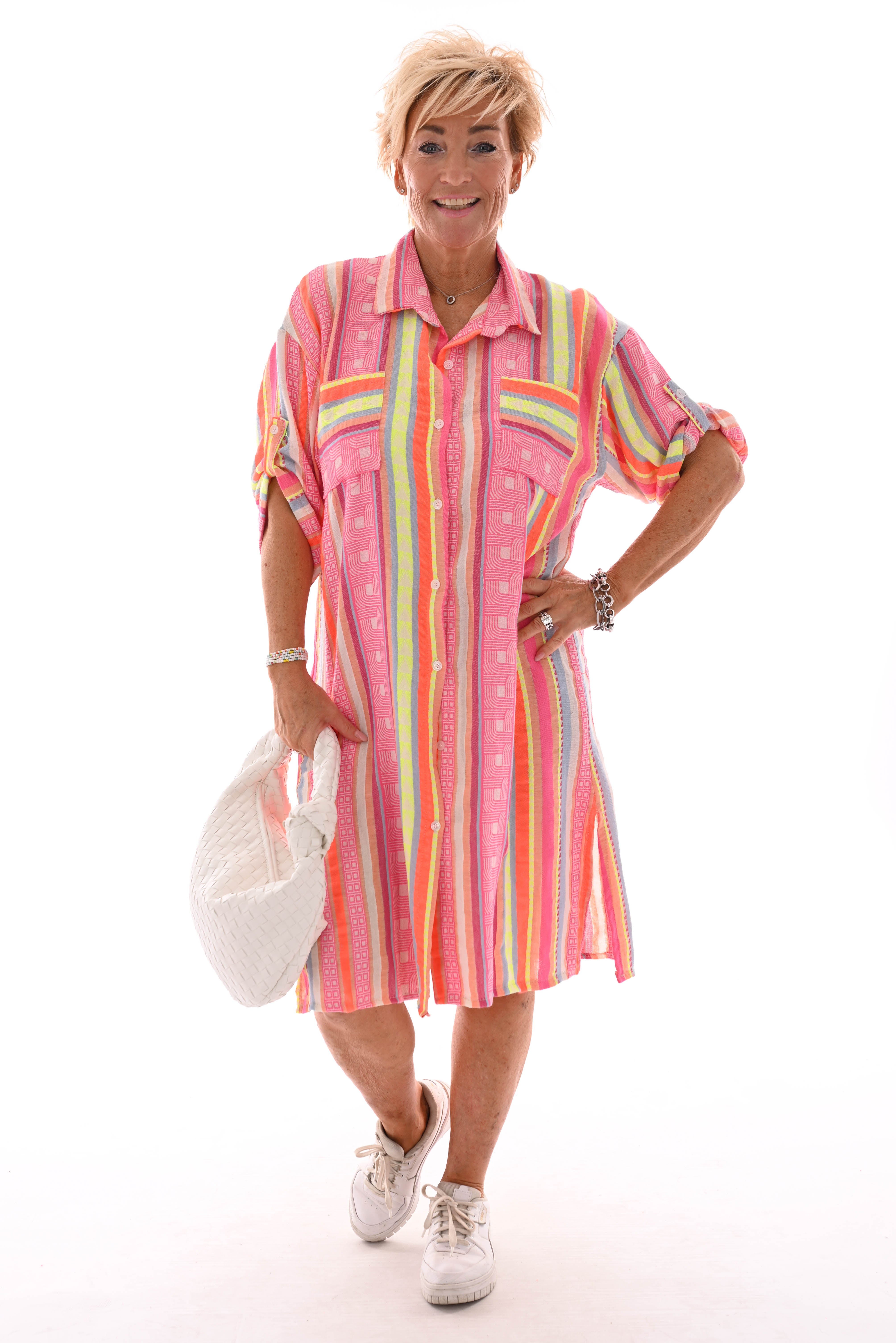 Doorknoop jurk Aztec roze/oranje