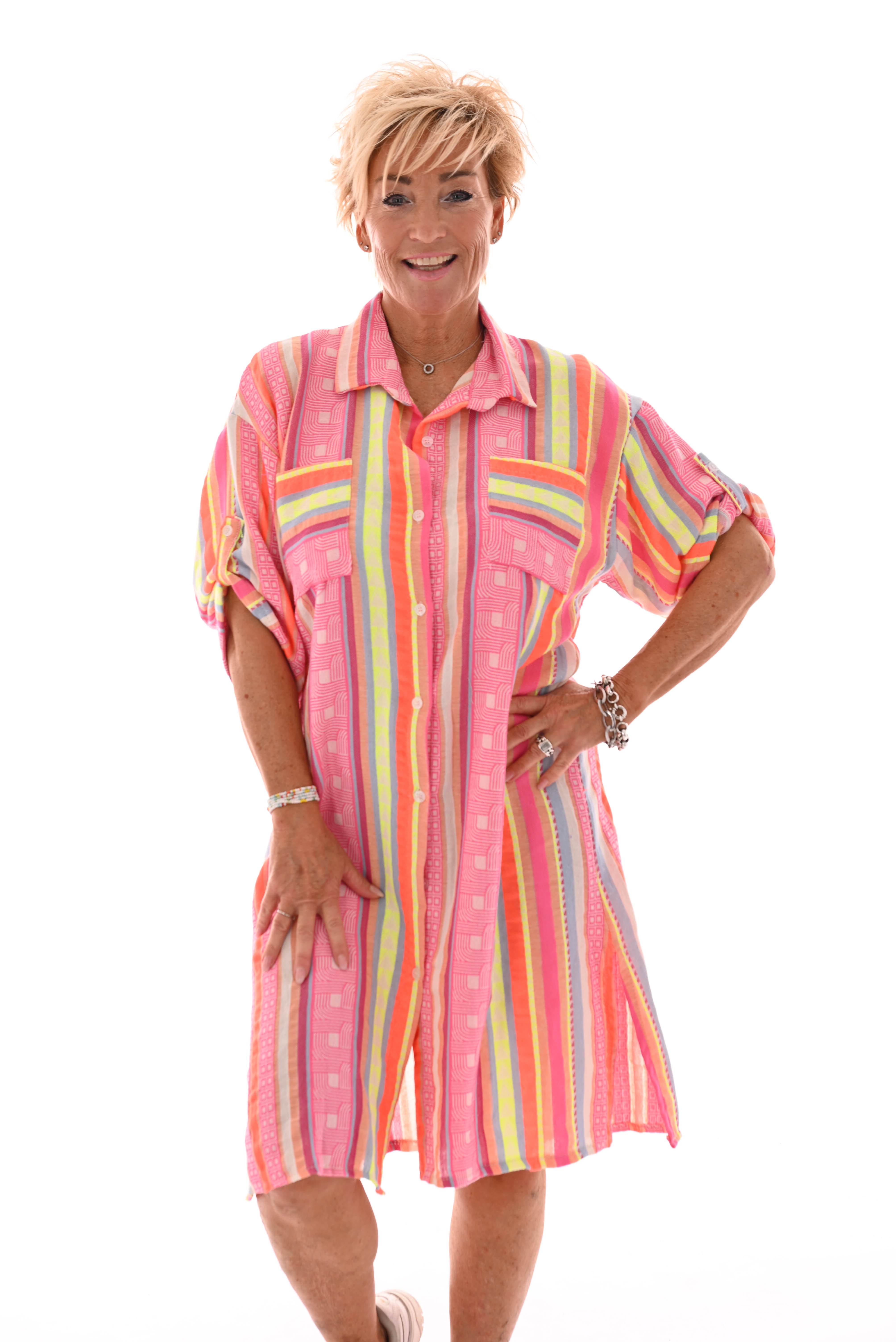 Doorknoop jurk Aztec roze/oranje