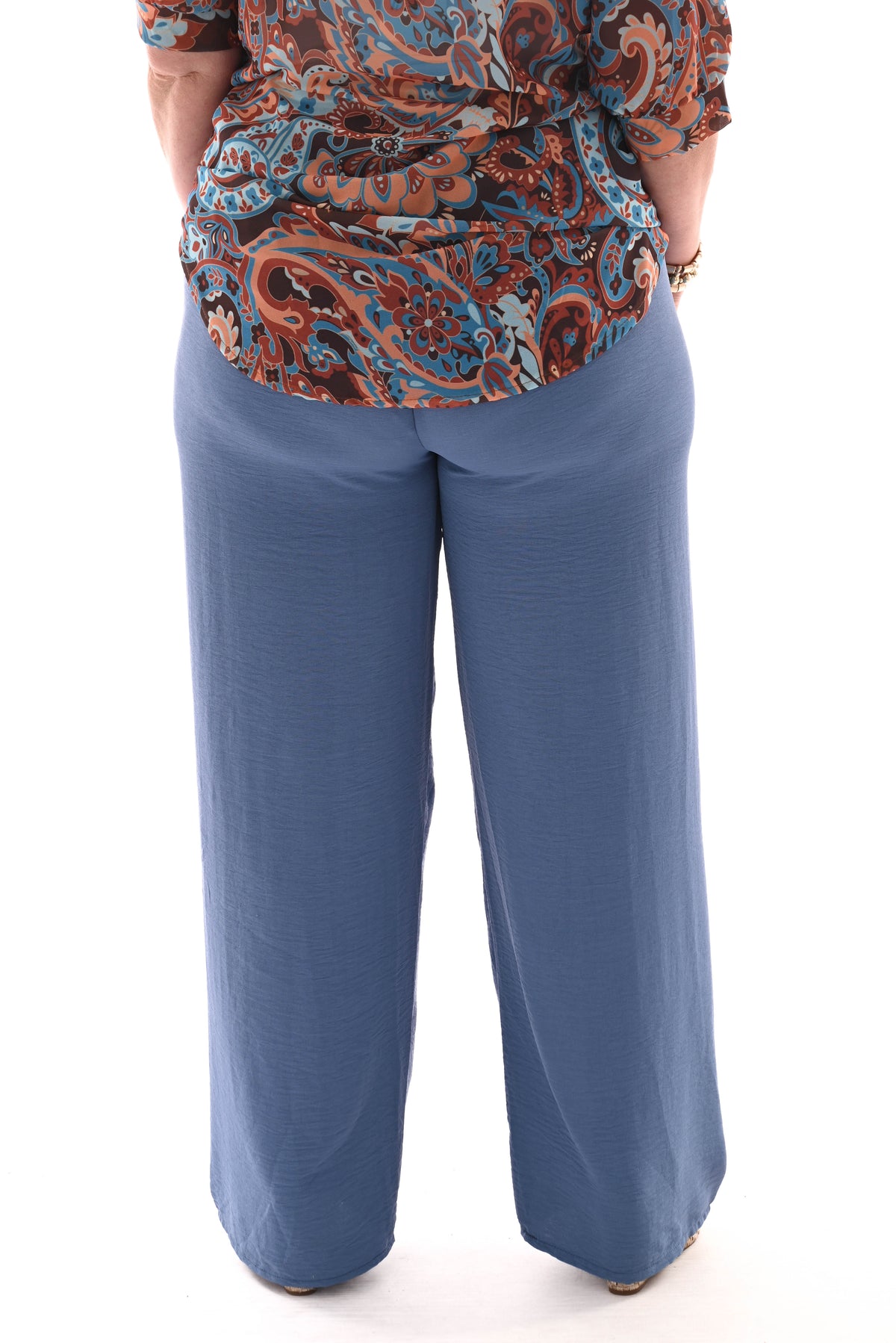 Wijde broek uni jeansblauw