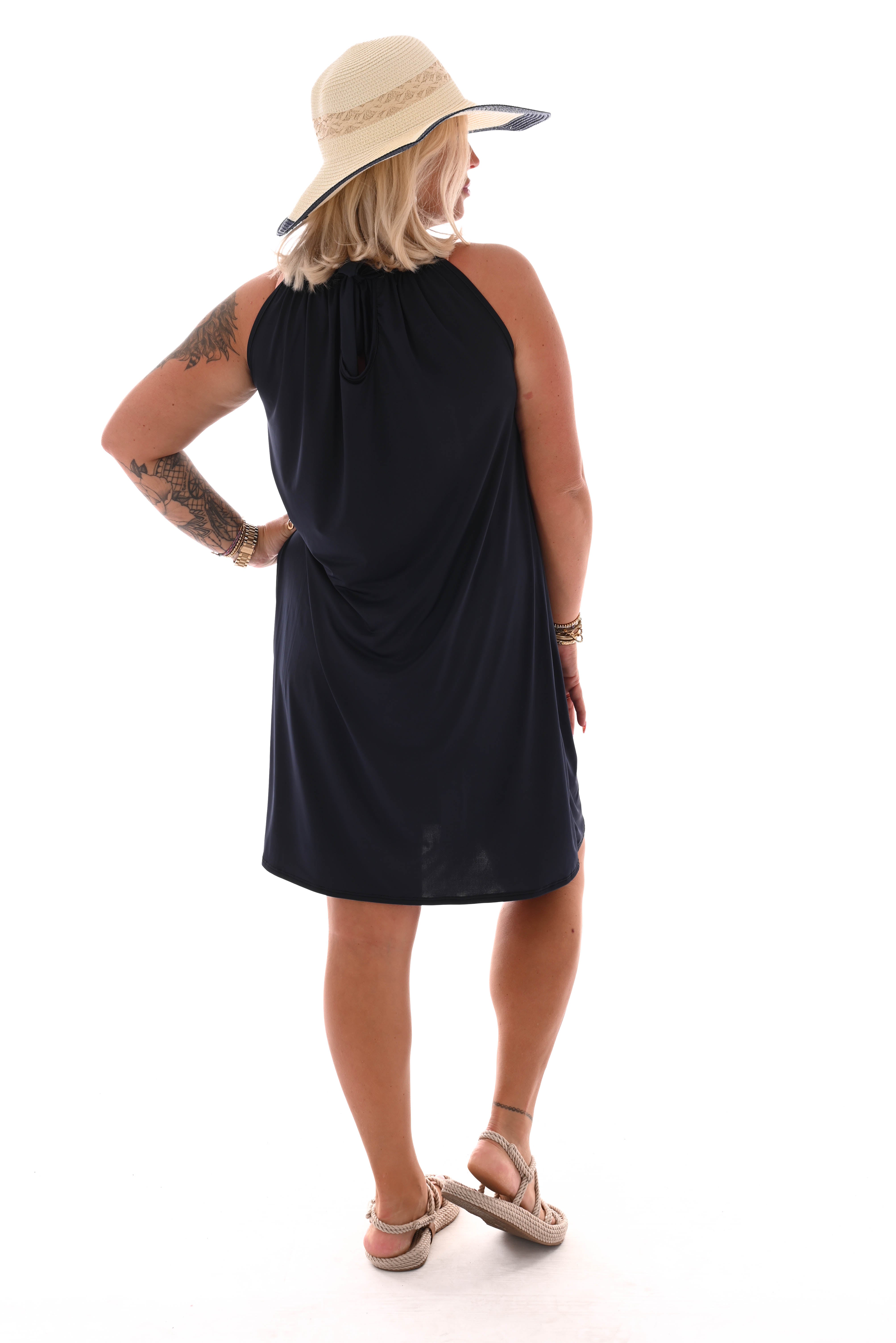Halterjurk halflang uni marineblauw