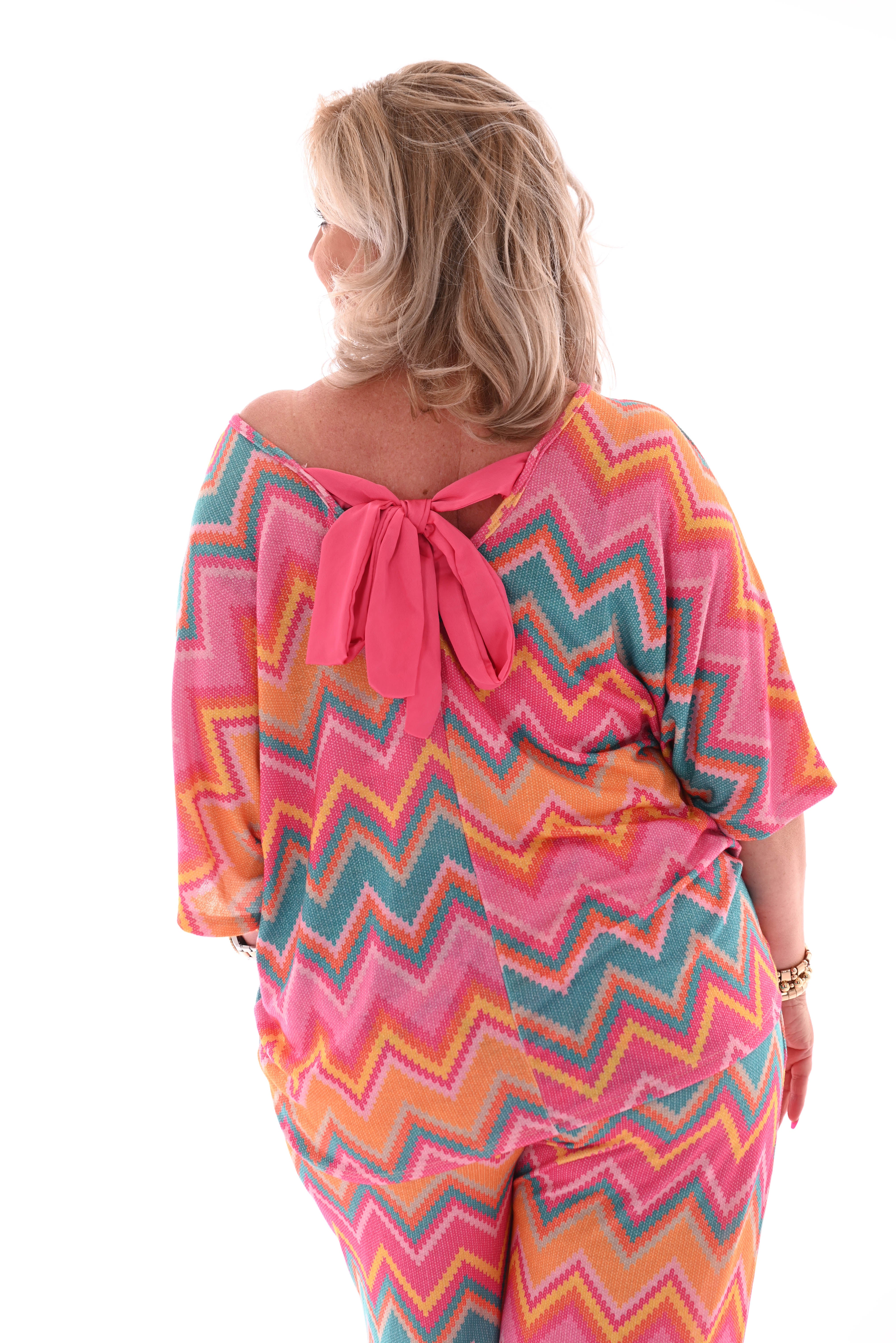 Tweedelig set zigzag roze/turquoise