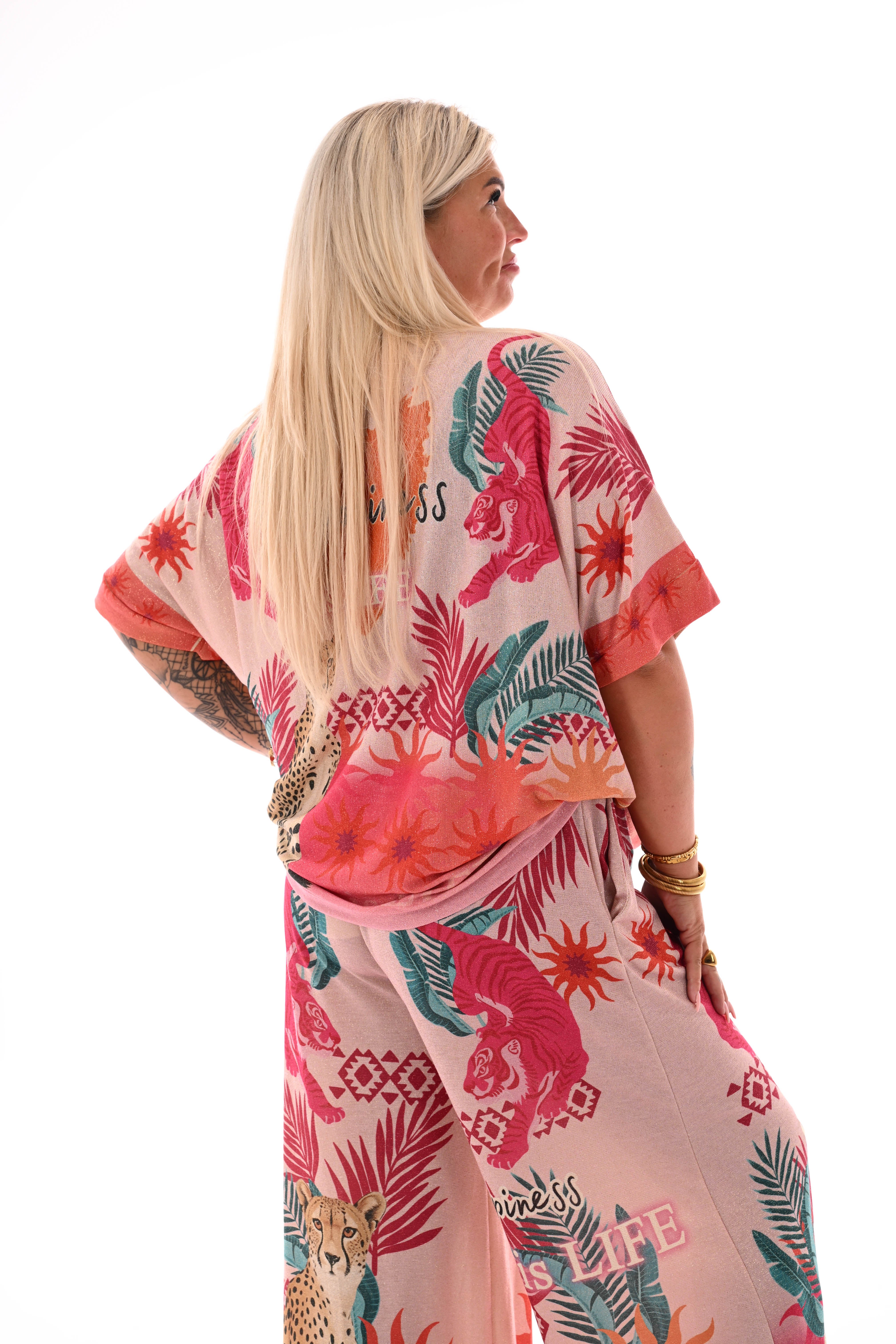 Tweedelig set tropical lichtroze