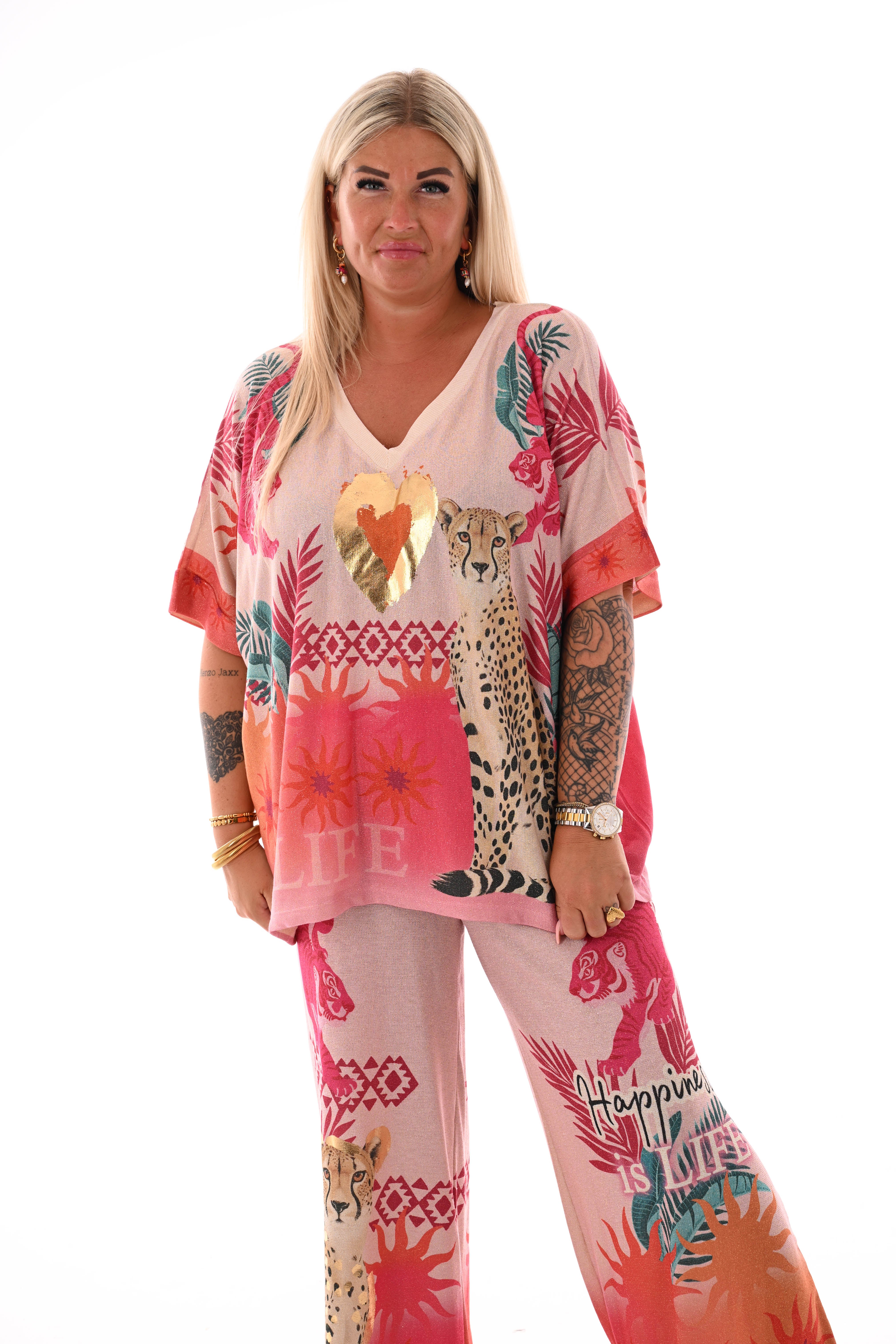 Tweedelig set tropical lichtroze