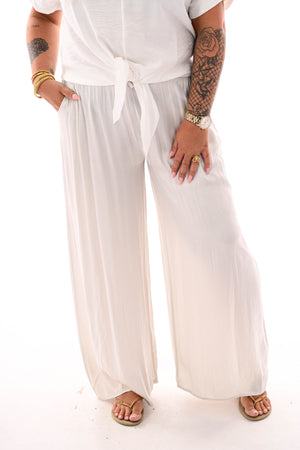 Silky broek brede band Champagne