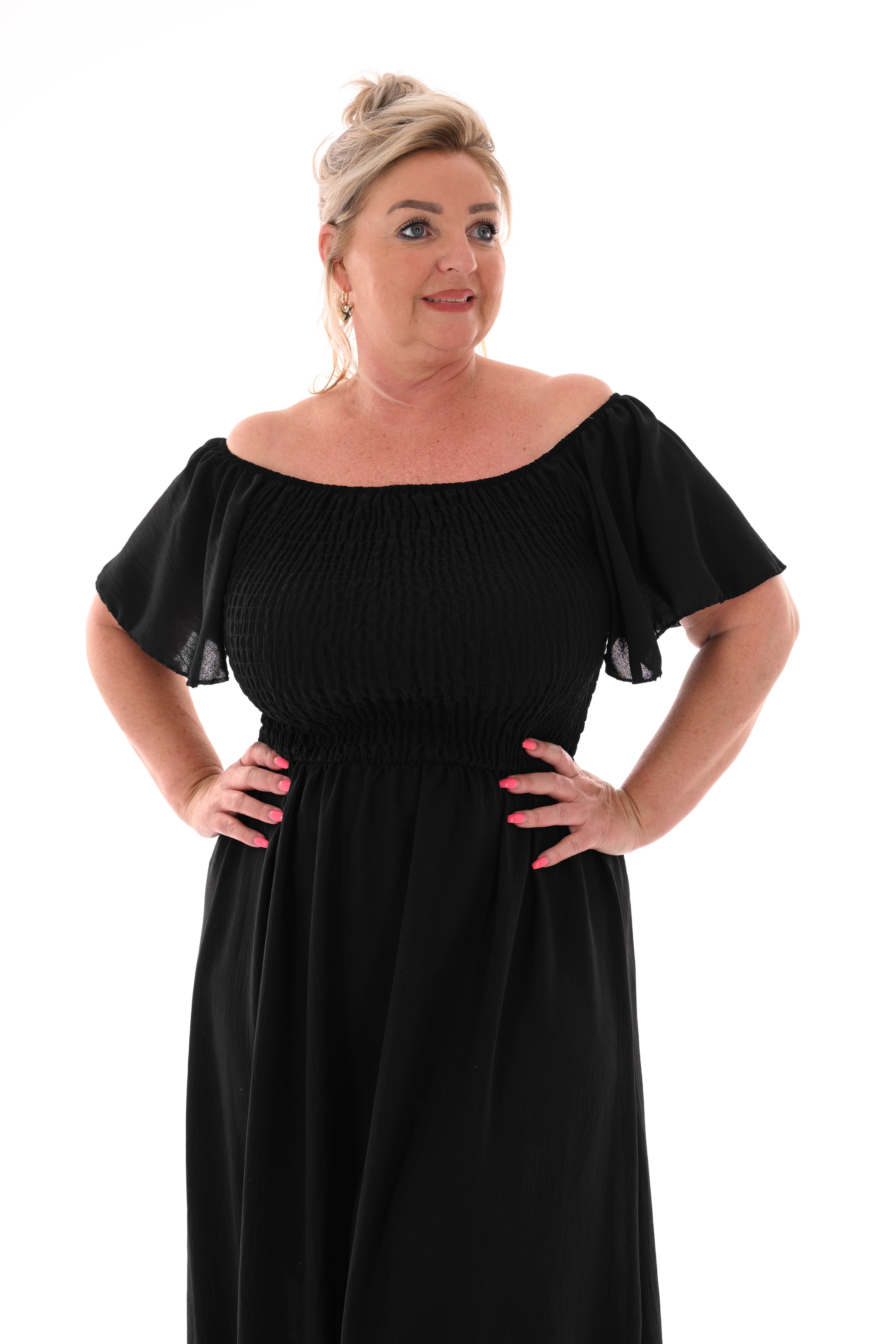 Maxi jurk smock uni zwart