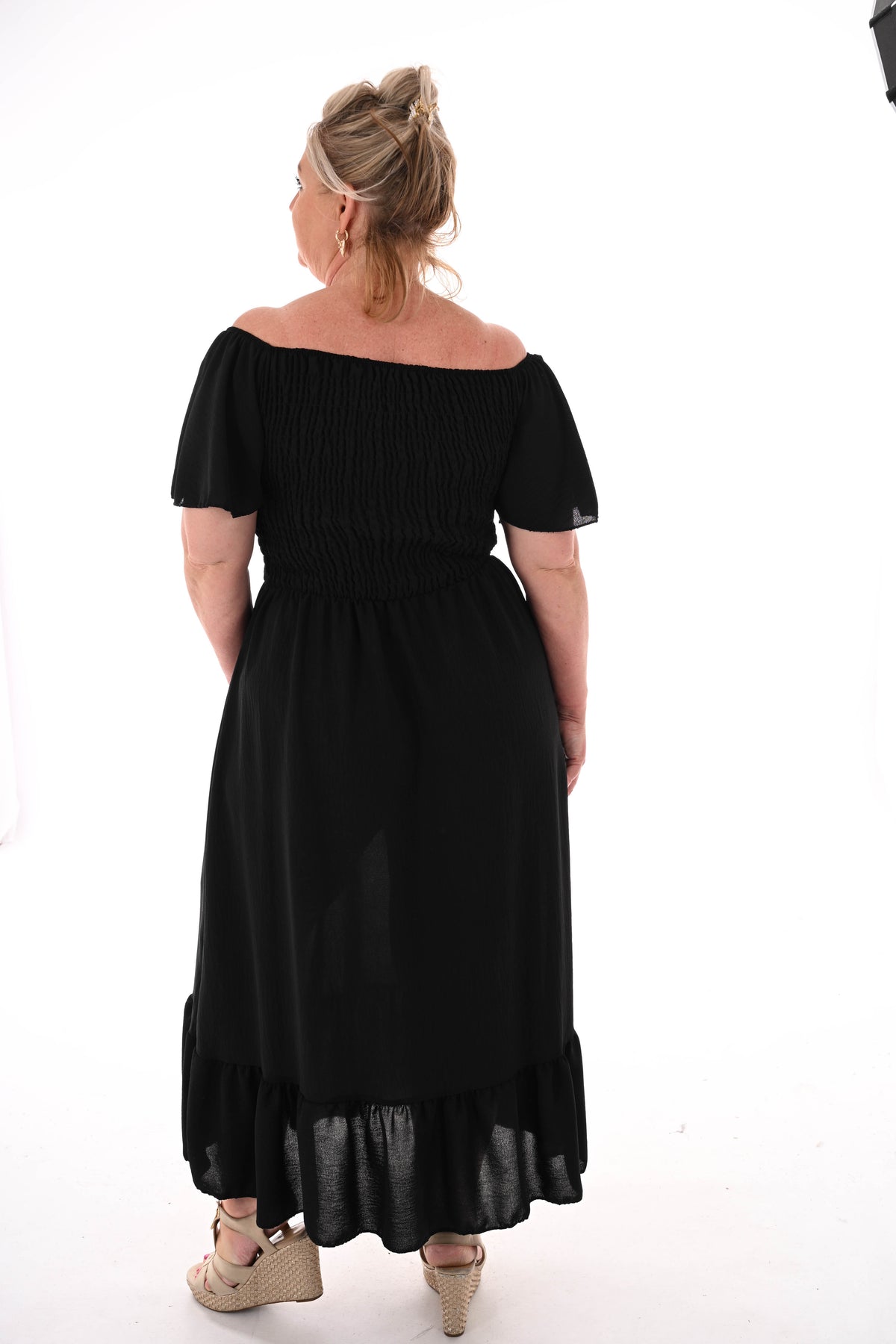 Maxi jurk smock uni zwart