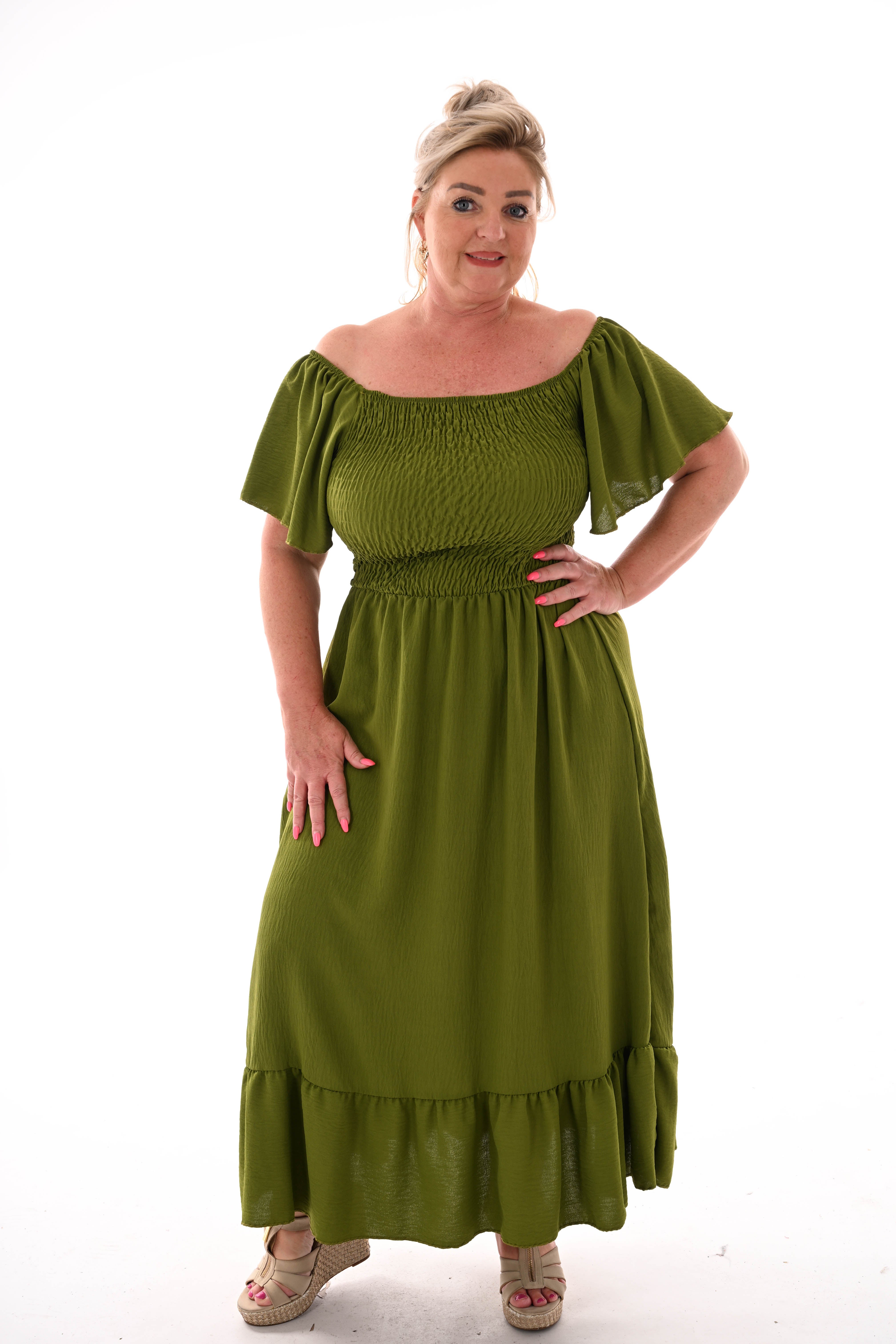 Maxi jurk smock uni pistache