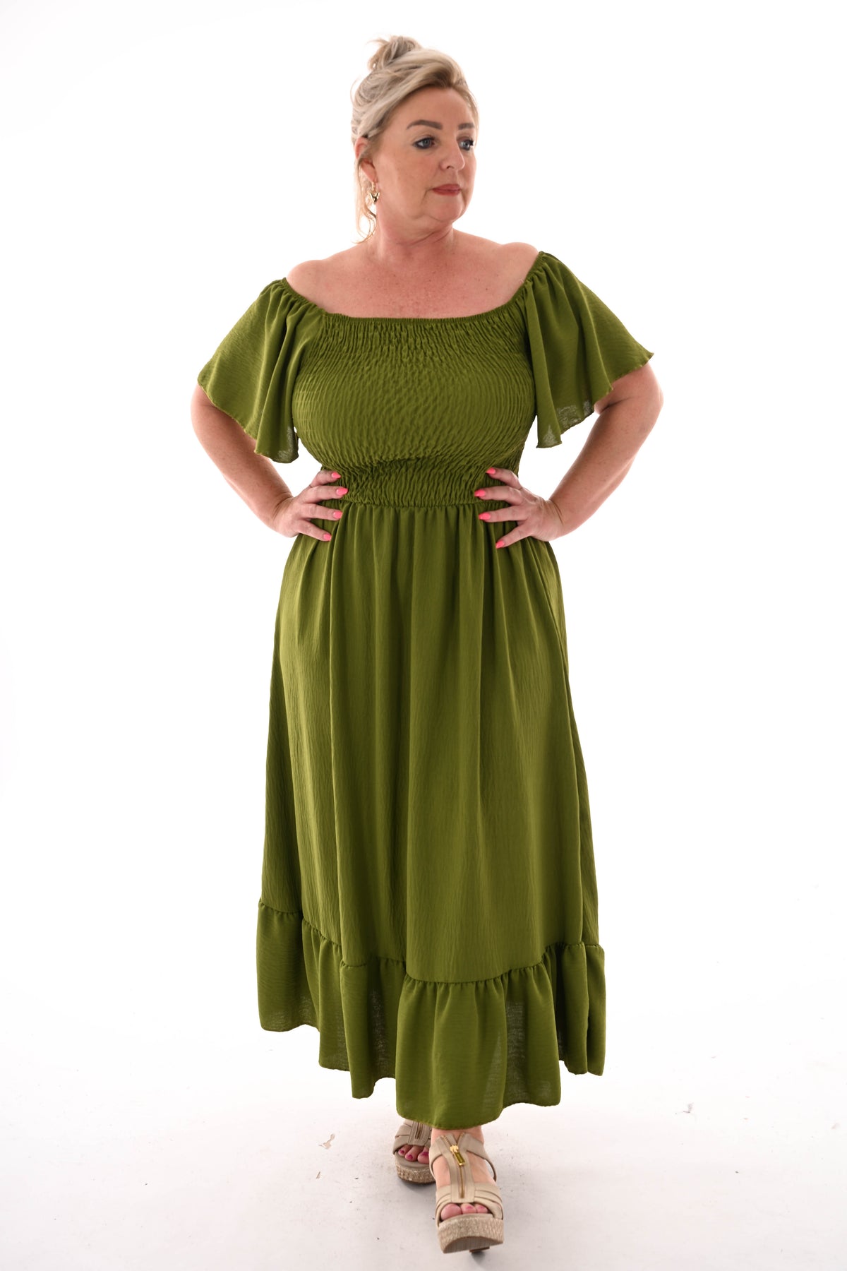 Maxi jurk smock uni pistache