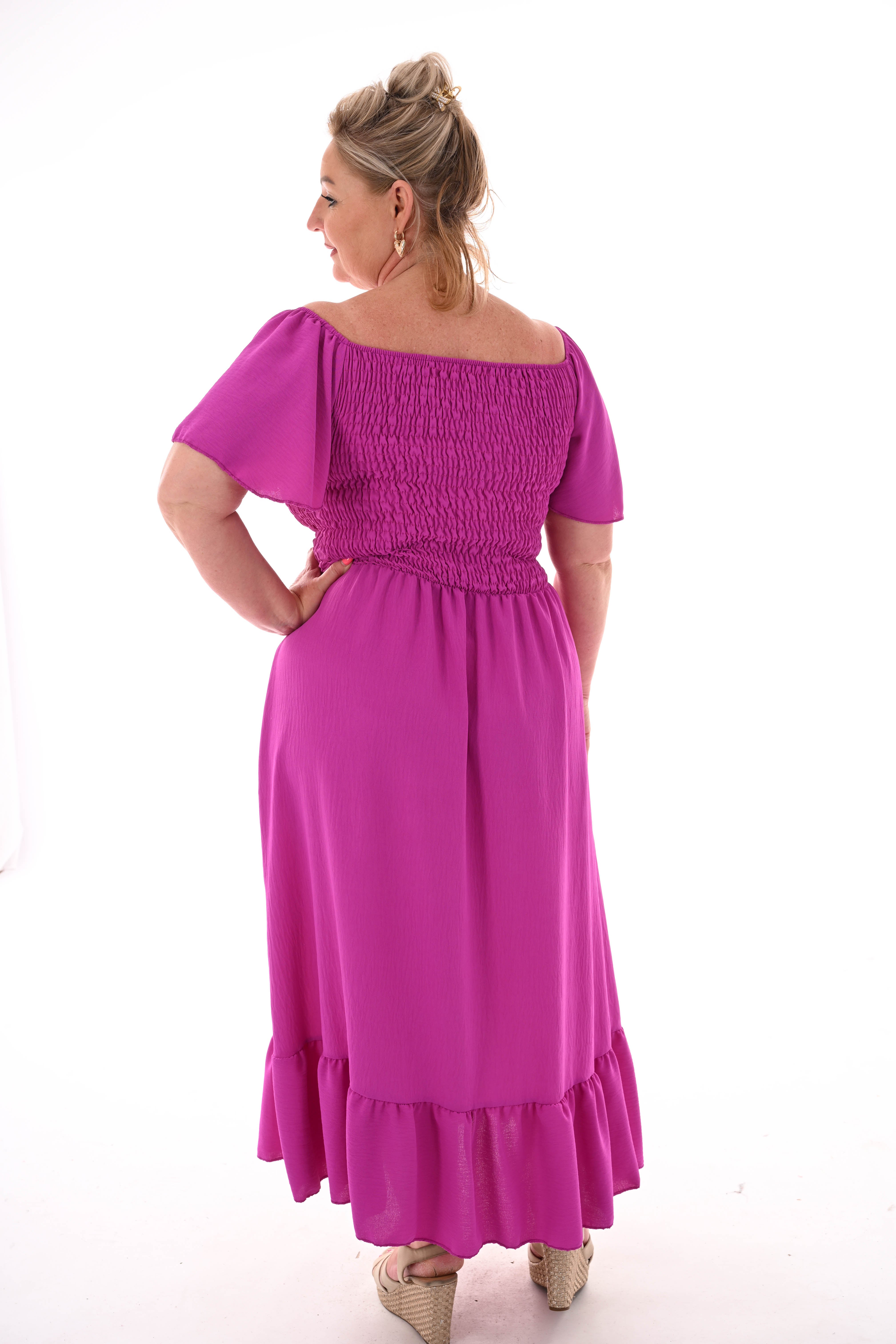 Maxi jurk smock uni magenta
