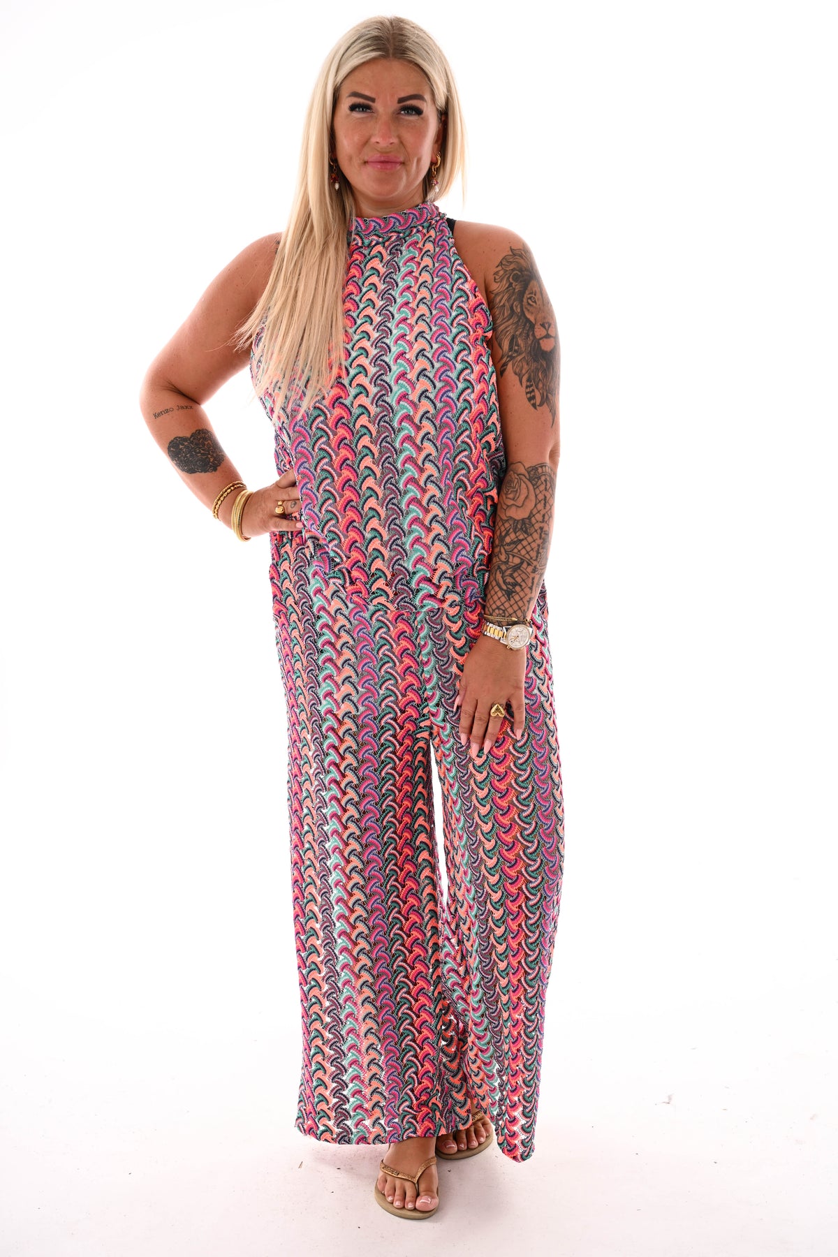 Tweedelig set halter top gehaakt turquoise