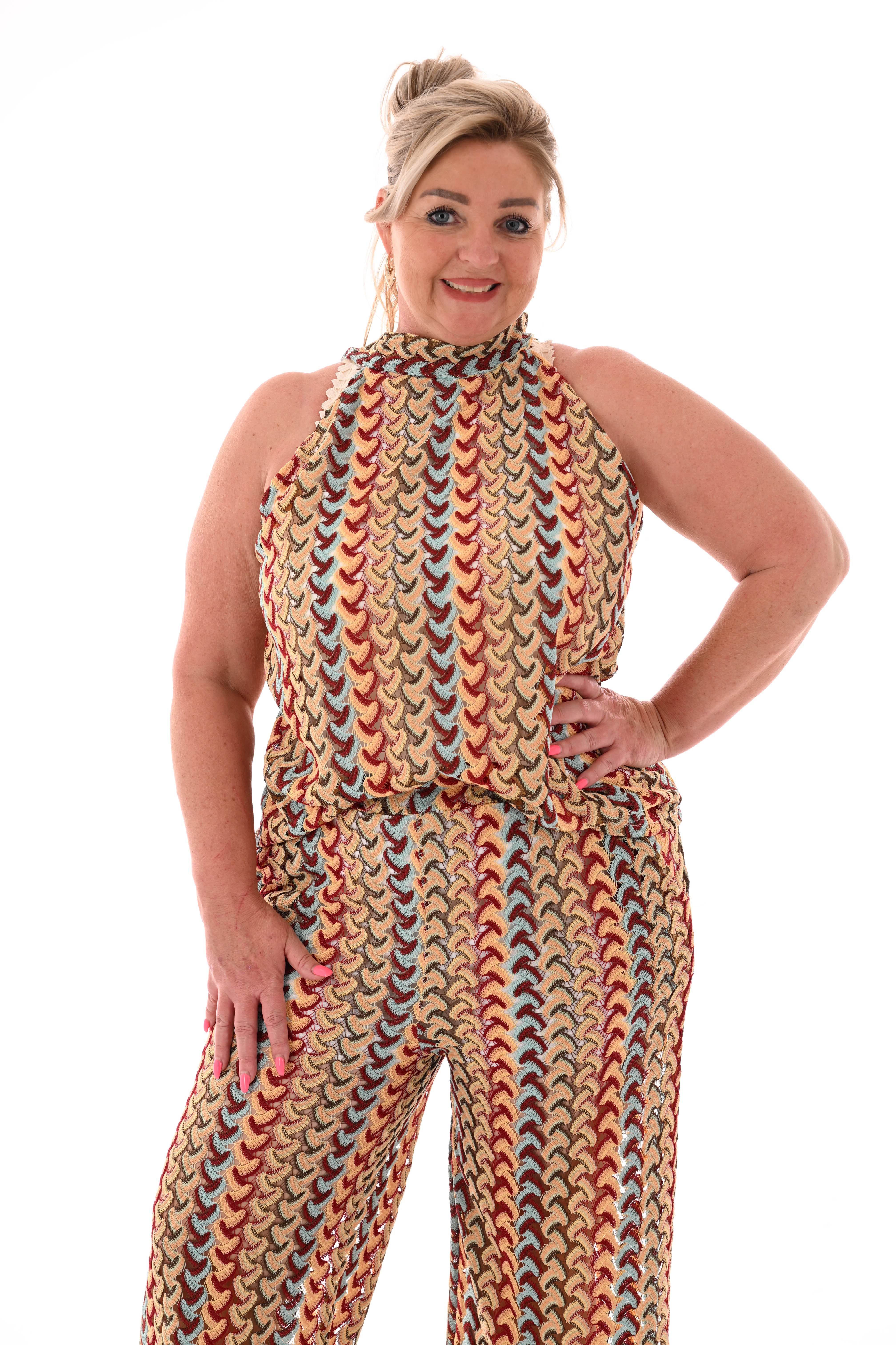 Tweedelig set halter top gehaakt lichtblauw