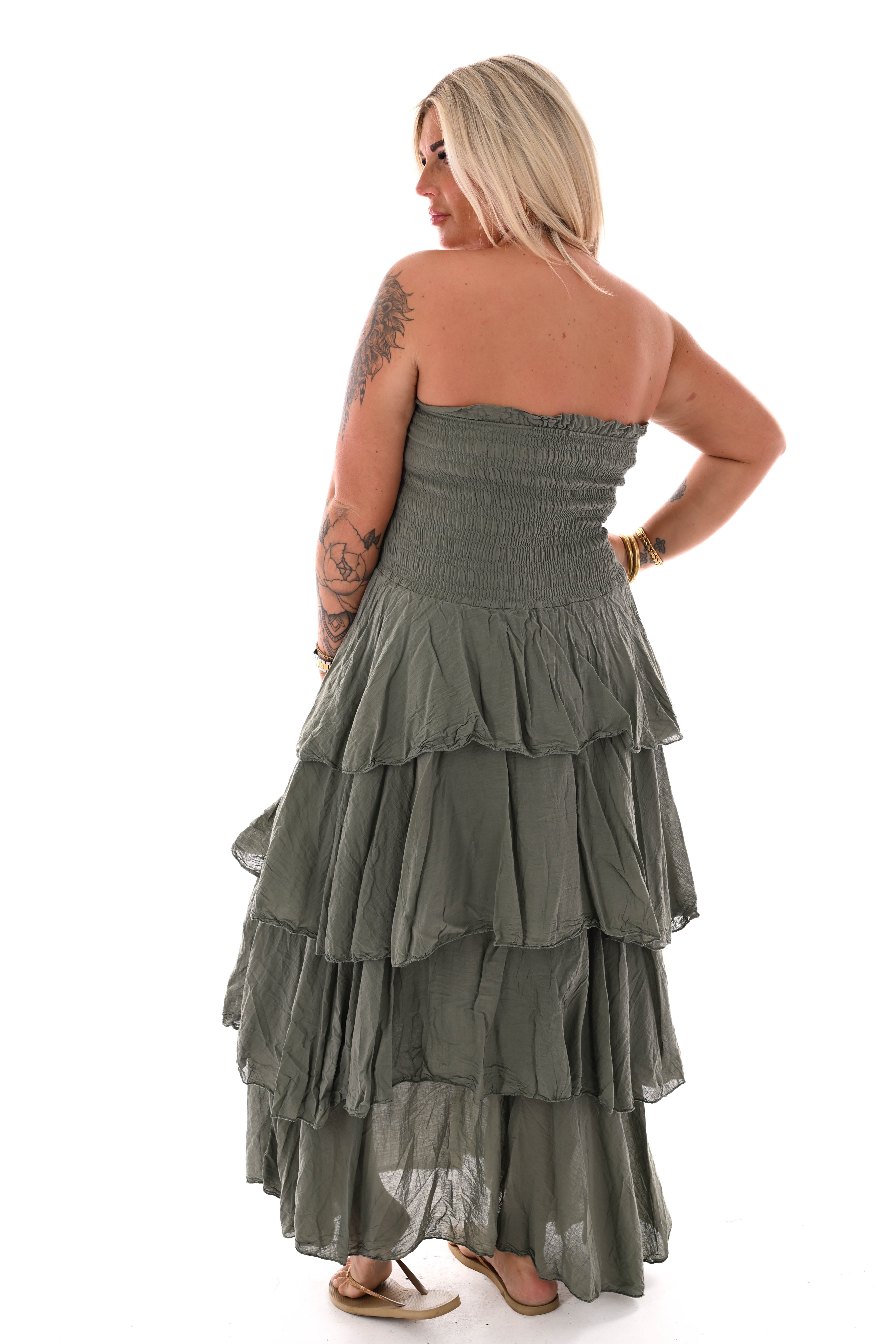 Off-shoulder jurk stroken legergroen