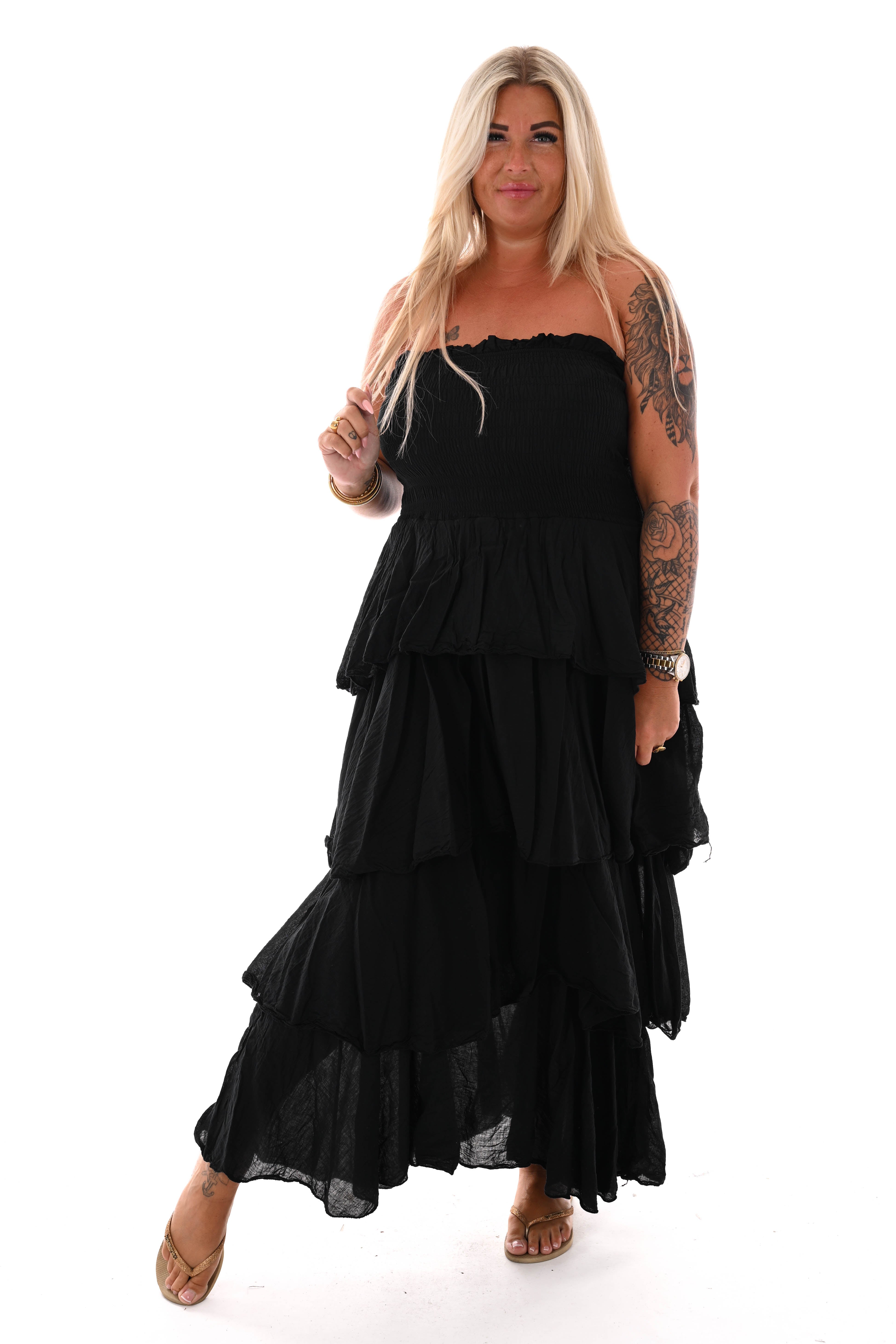 Off-shoulder jurk stroken zwart