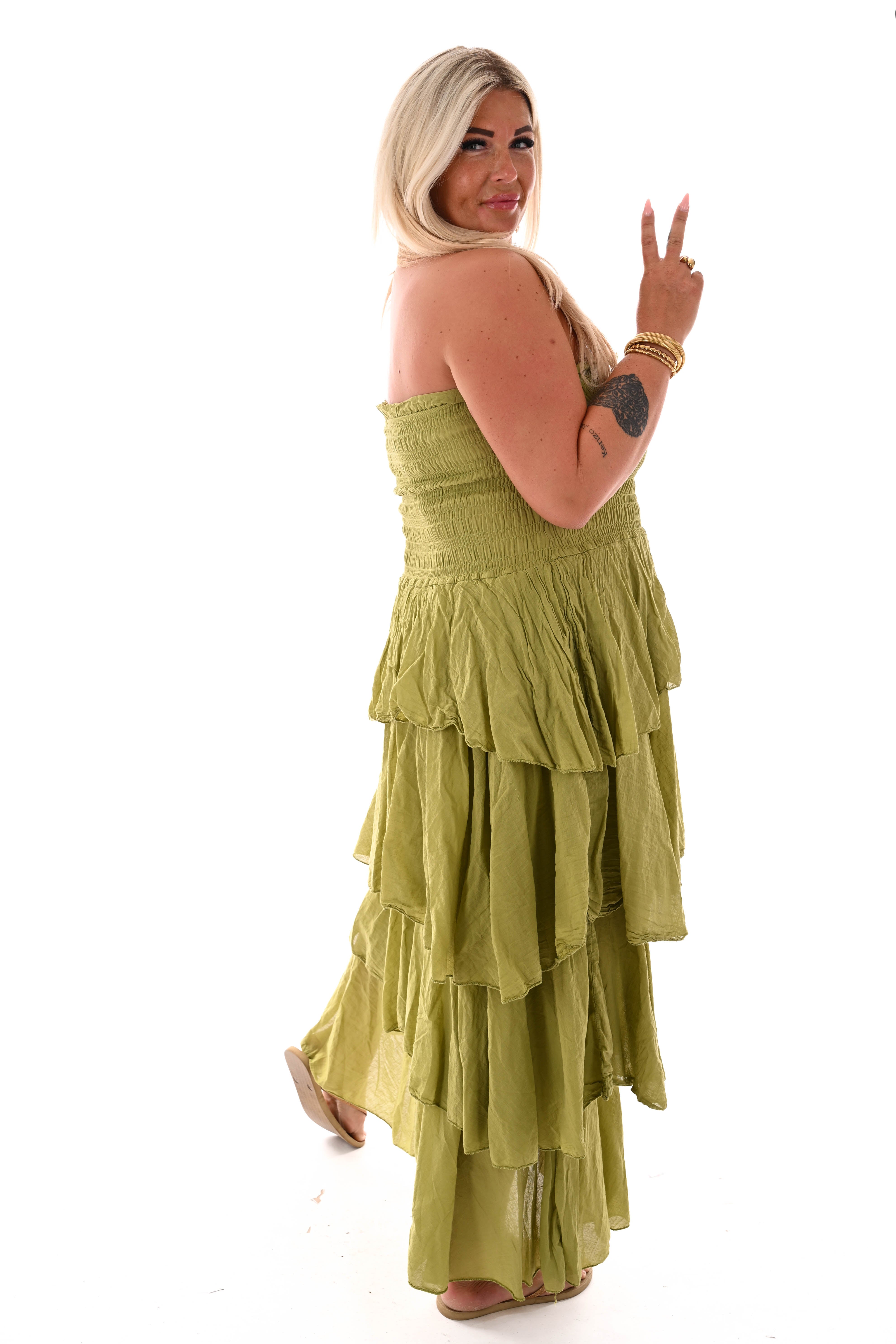 Off-shoulder jurk stroken lime