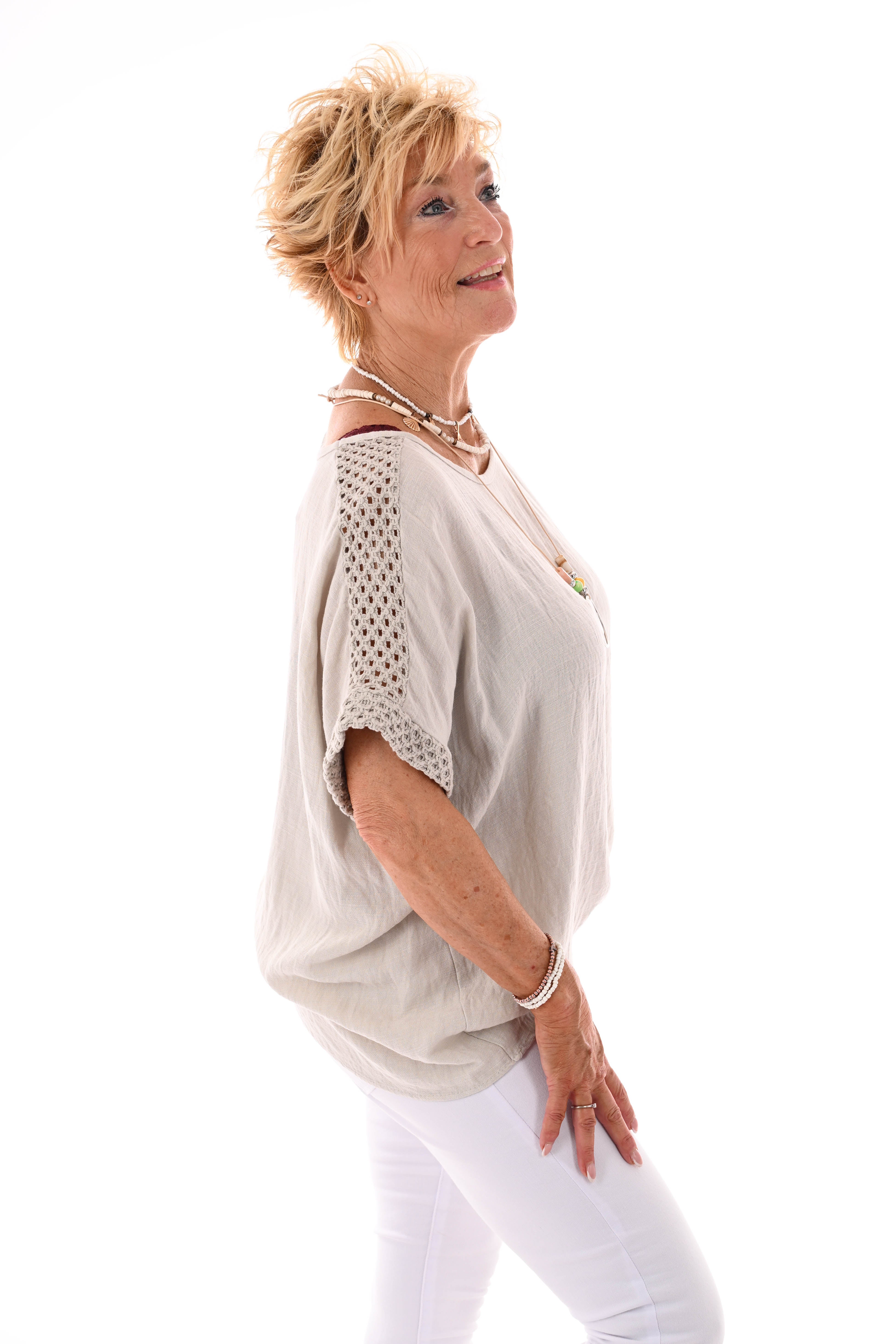Top gehaakt ketting beige