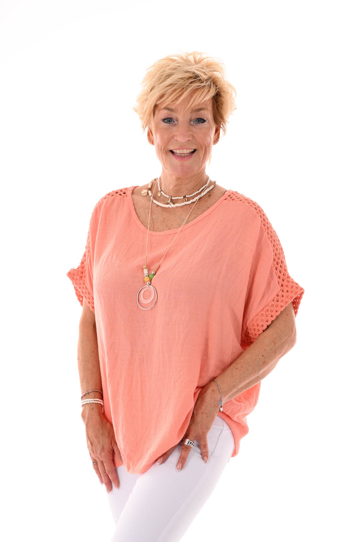 Top gehaakt ketting peach