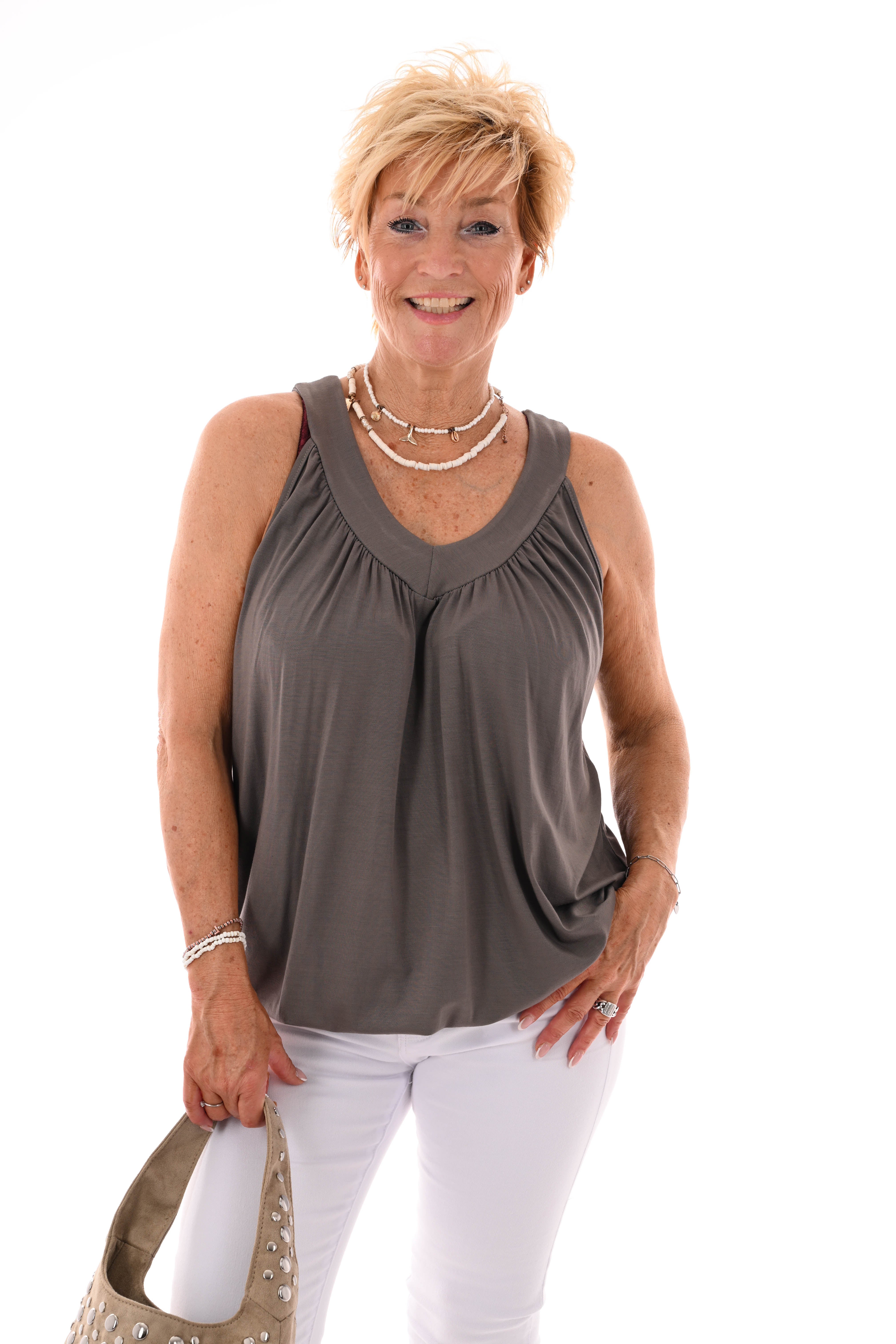 Basic ballon top v-hals taupe