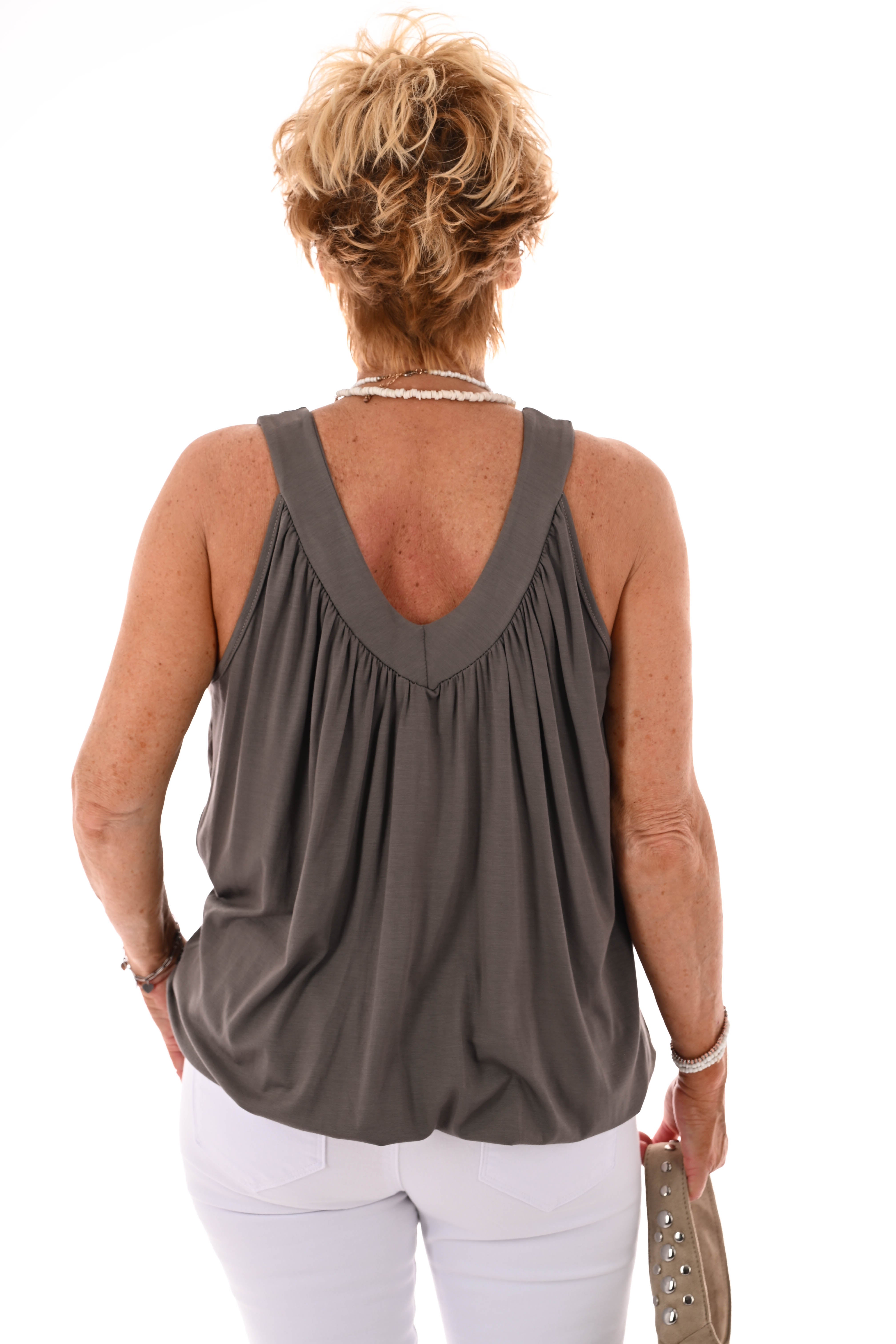 Basic ballon top v-hals taupe