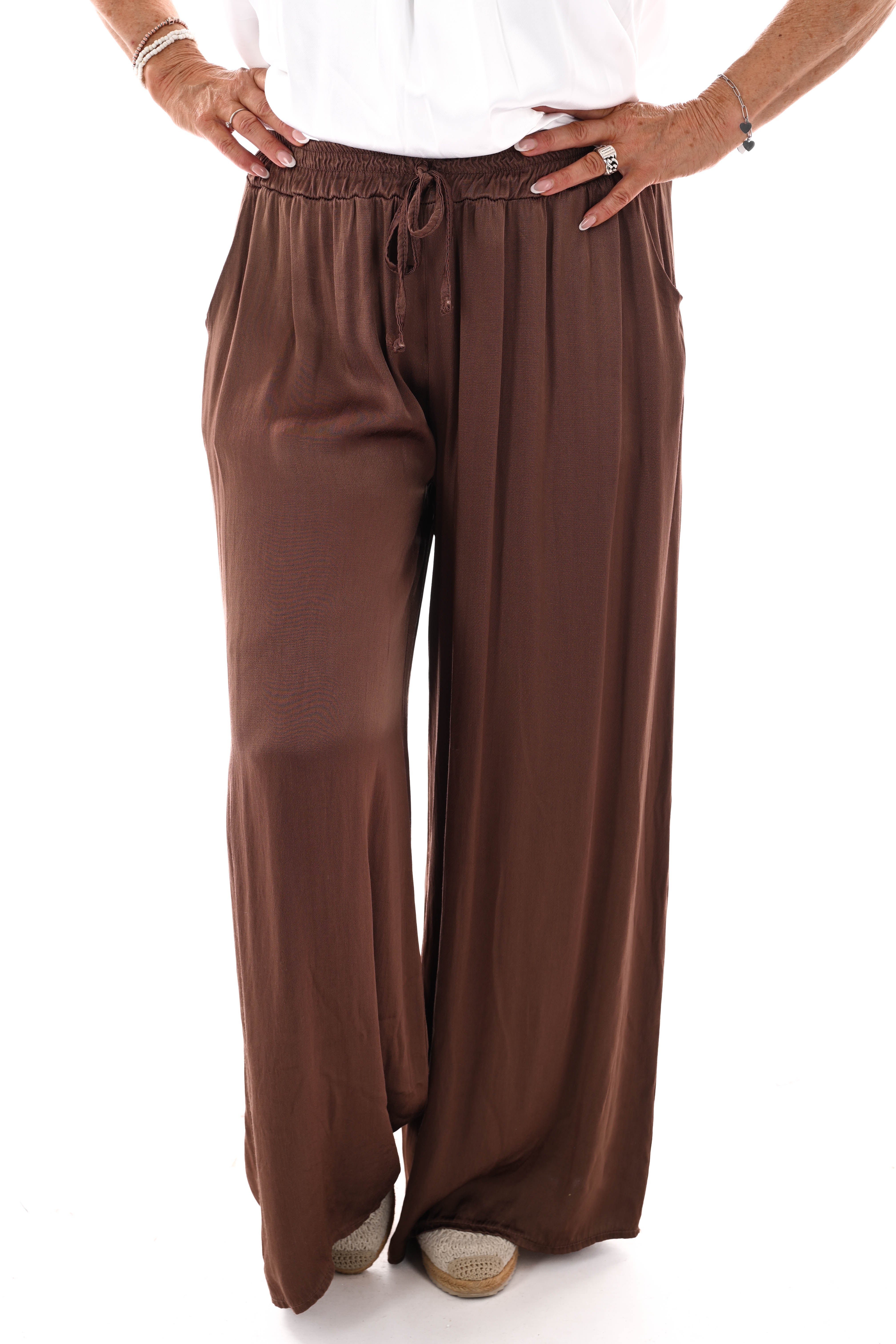Silky broek brede band bruin