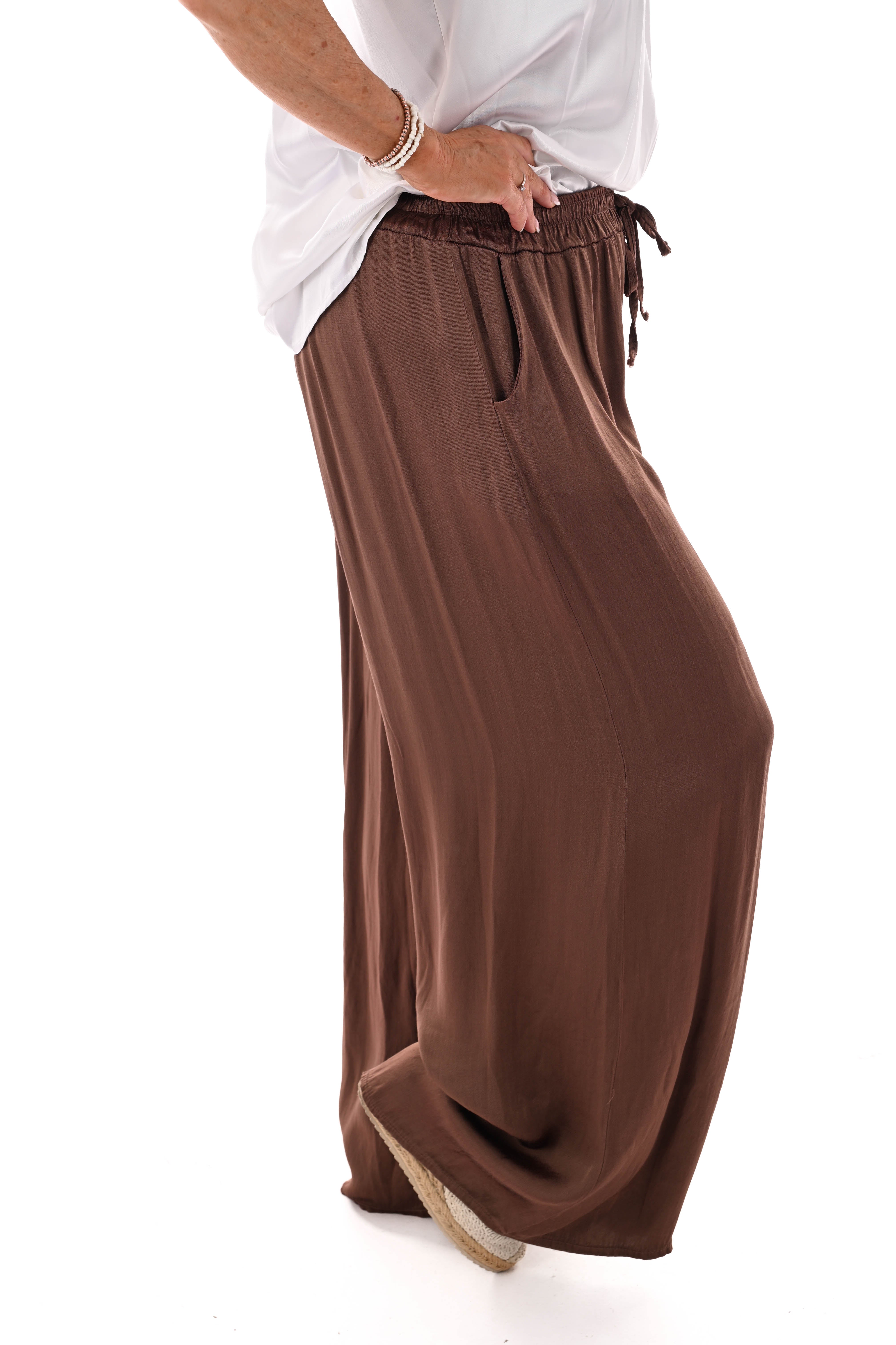 Silky broek brede band bruin